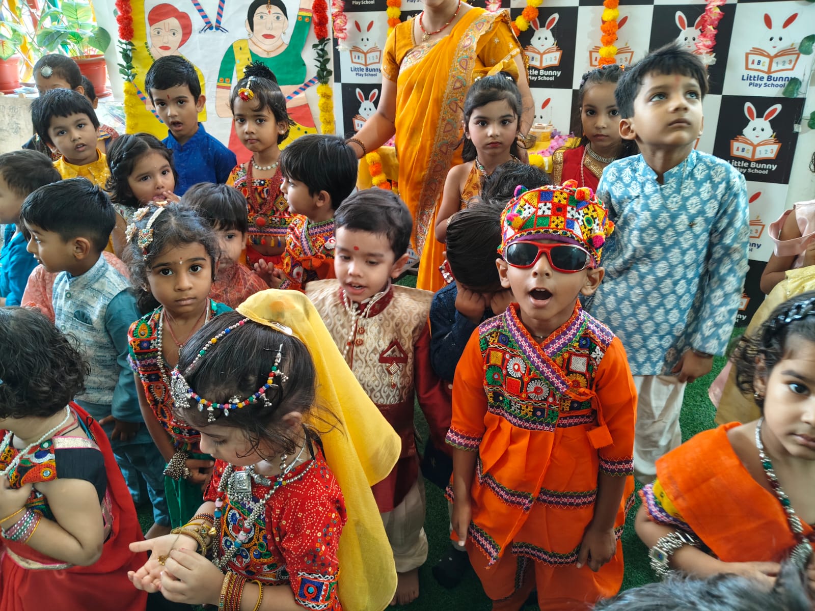 Children in colorful traditional Navratri dress
