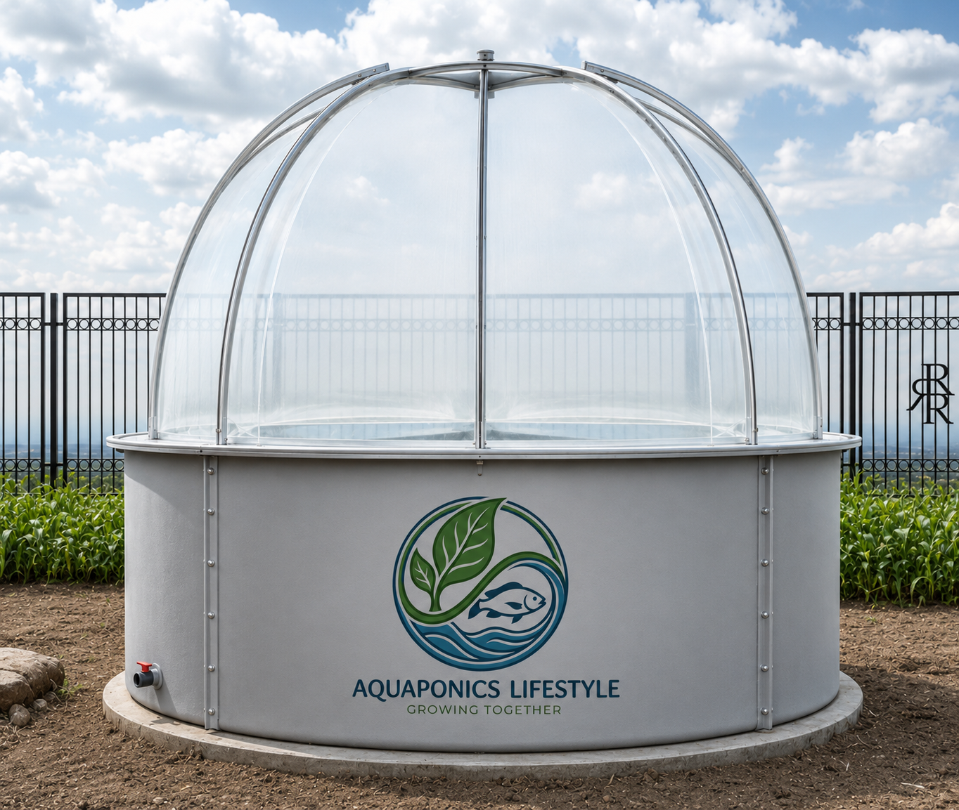 Covered commercial aquaponics fish tanks