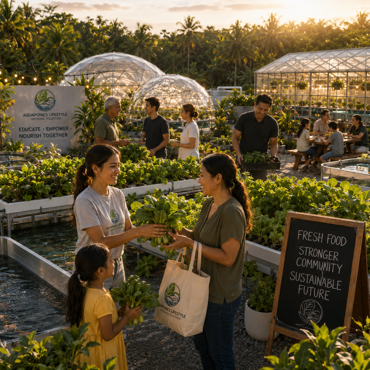Community members participating in aquaponics education