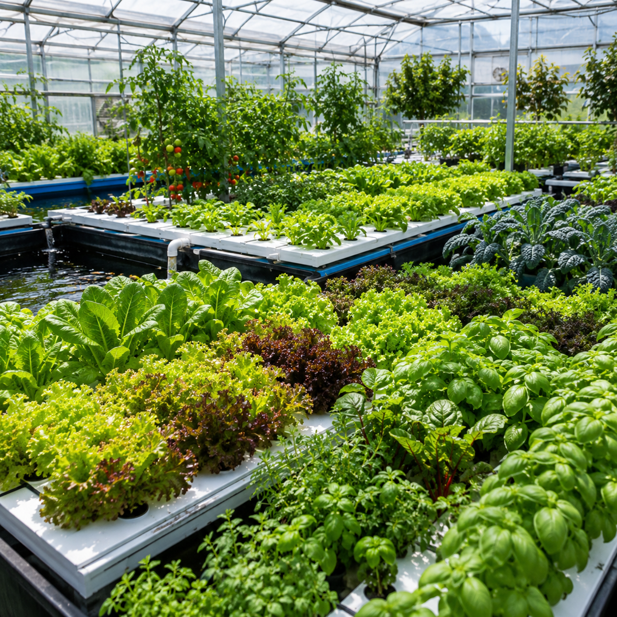 Commercial aquaponics greenhouse crop production