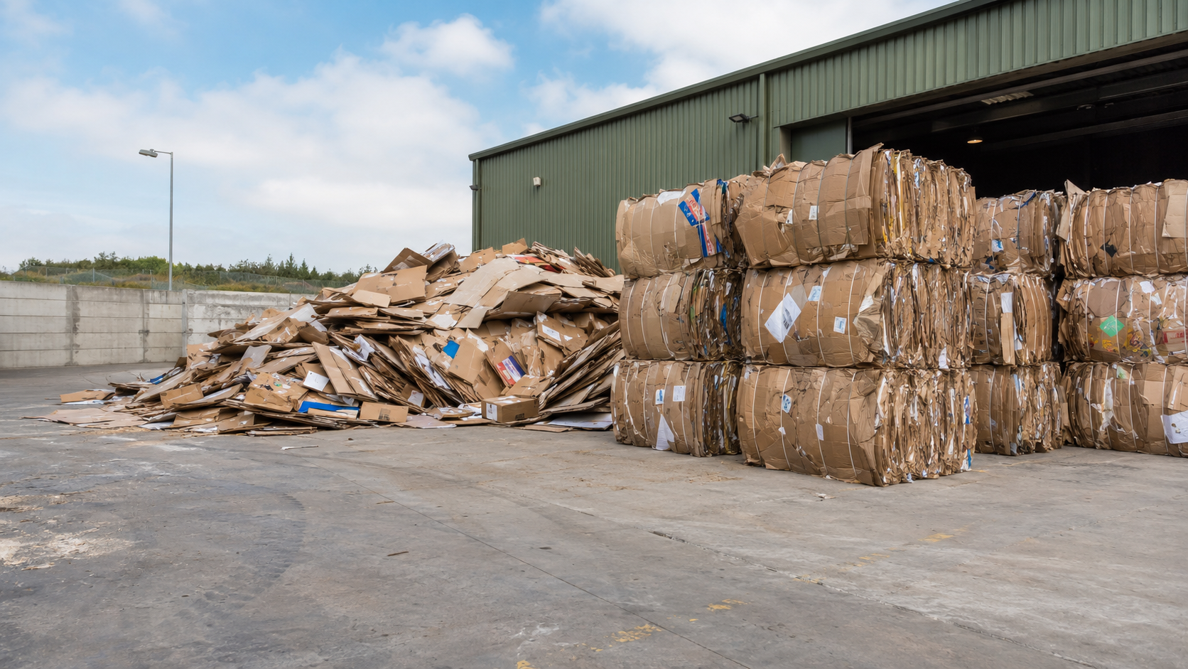 Loose and baled cardboard at the 3 Counties Recycling yard