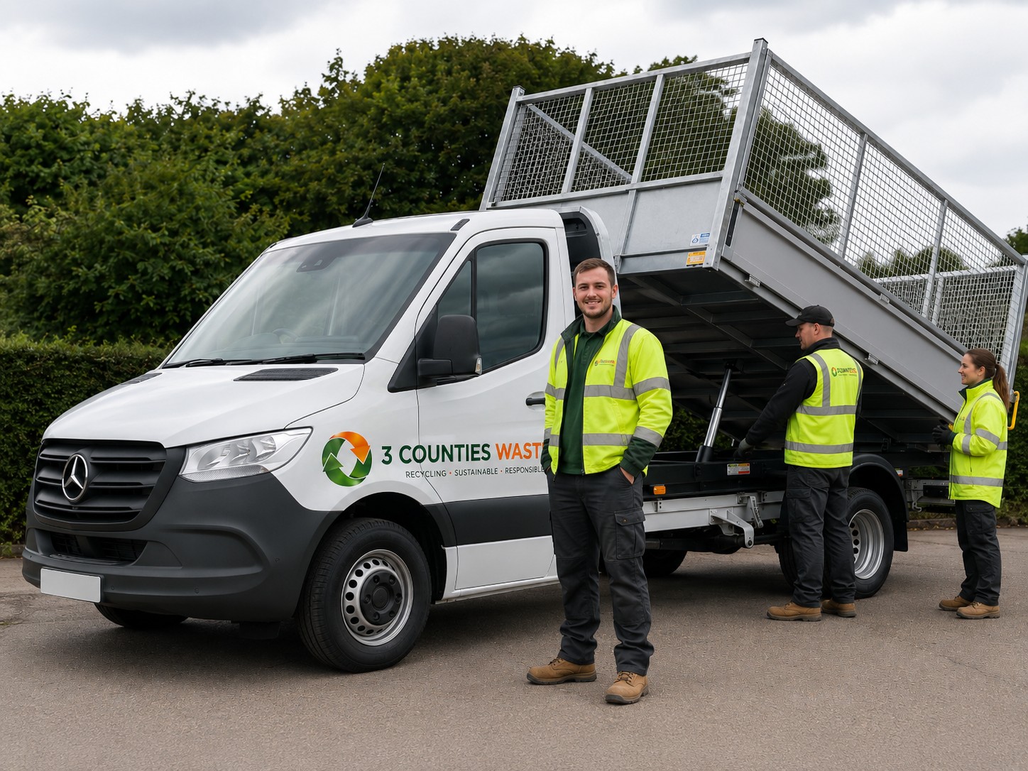 3 Counties Waste 3.5t cage truck with branded crew