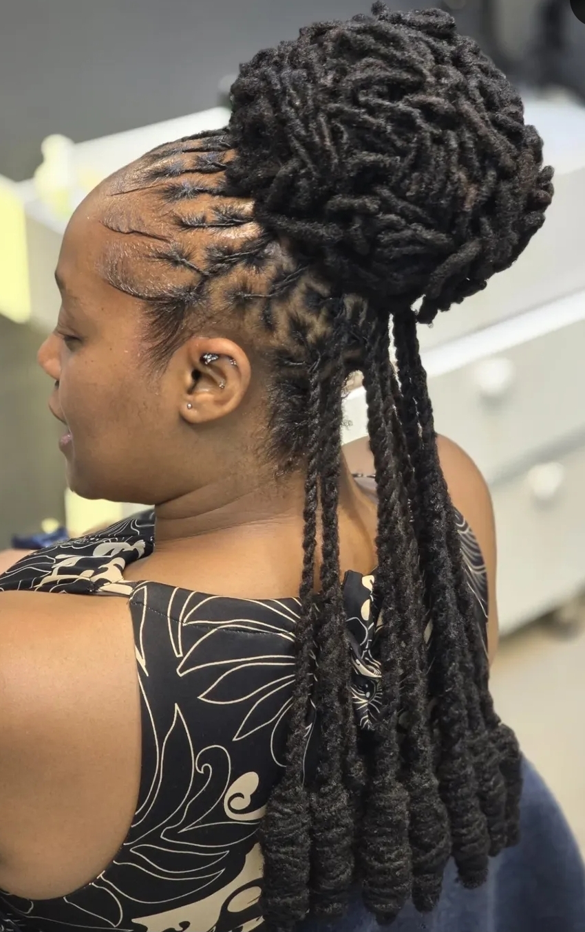 Elegant loc bun updo style