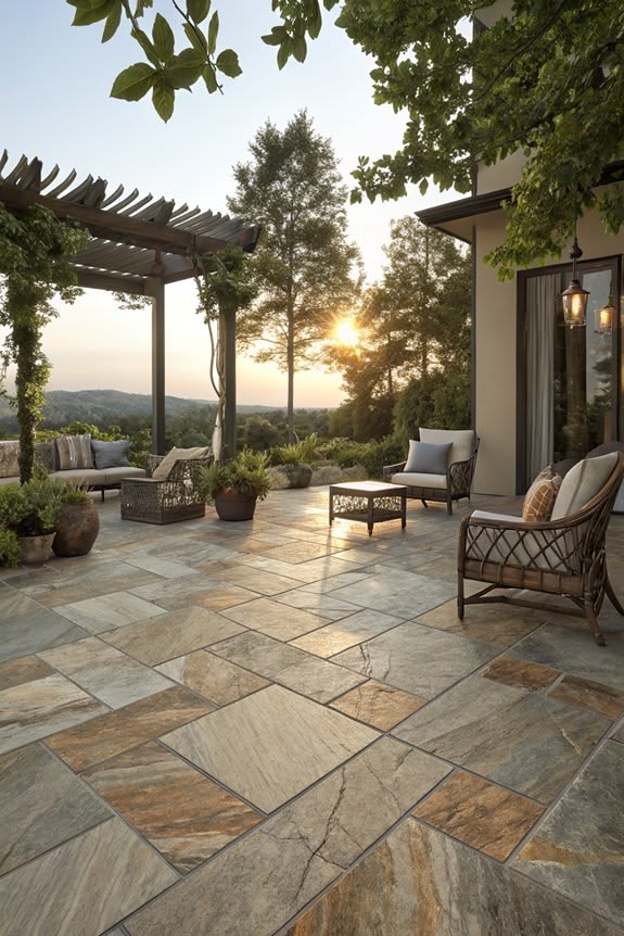 Crazy-cut sandstone entrance wall with timber