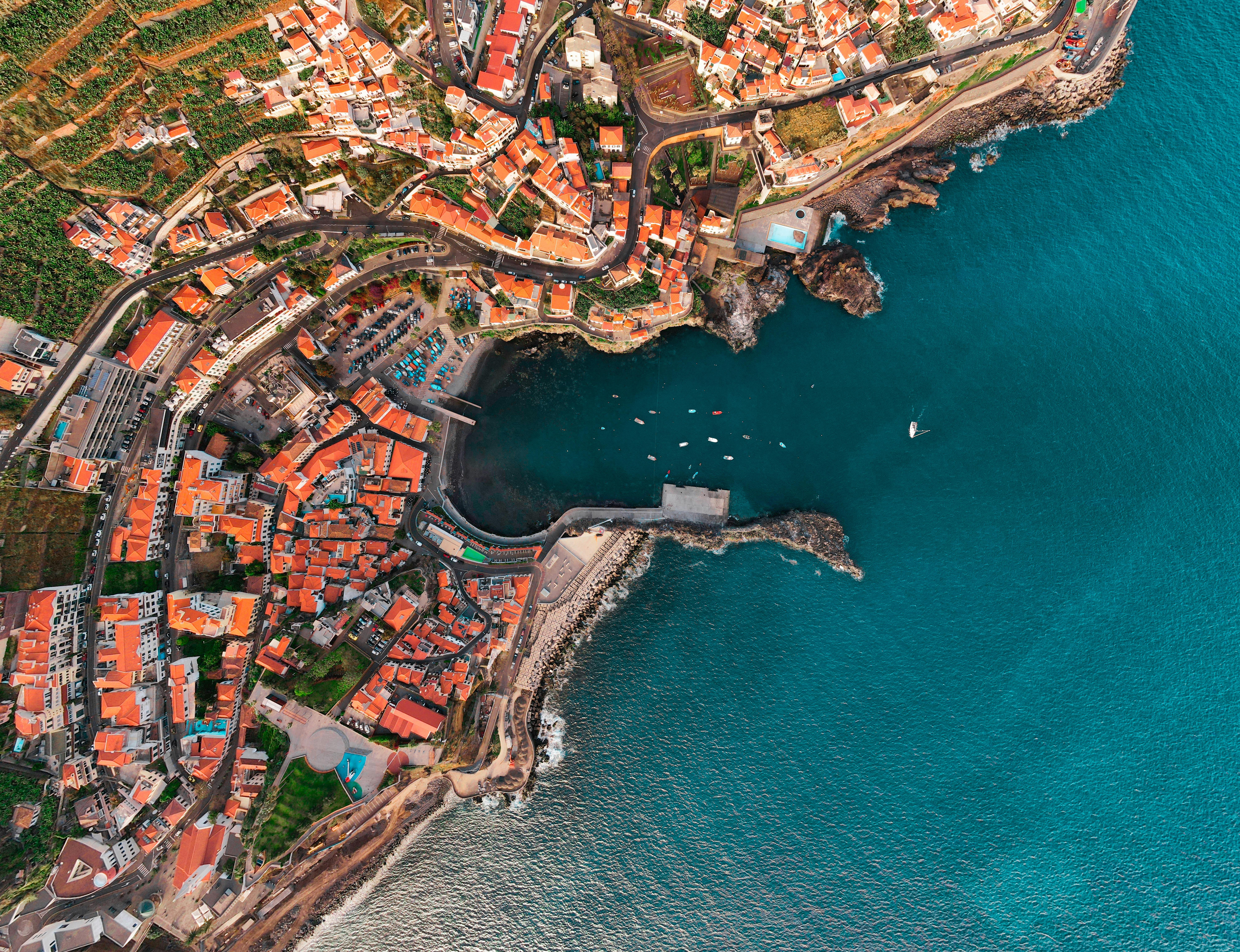Aerial view of a Madeiran coastal town