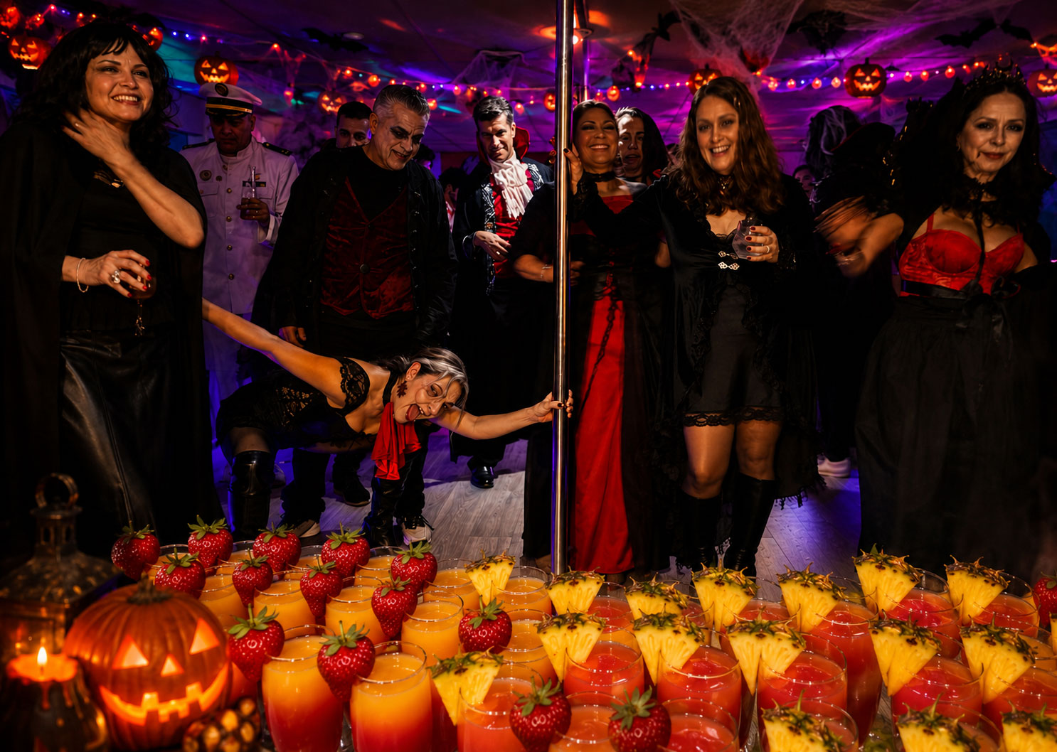 Halloween cruise · jack-o-lanterns + pumpkin punch cocktails + costumed guests + pole on MV Sydney Magic