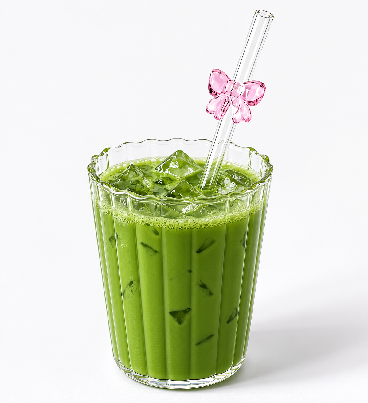 Scandi Matcha glassugrör med rosa rosett