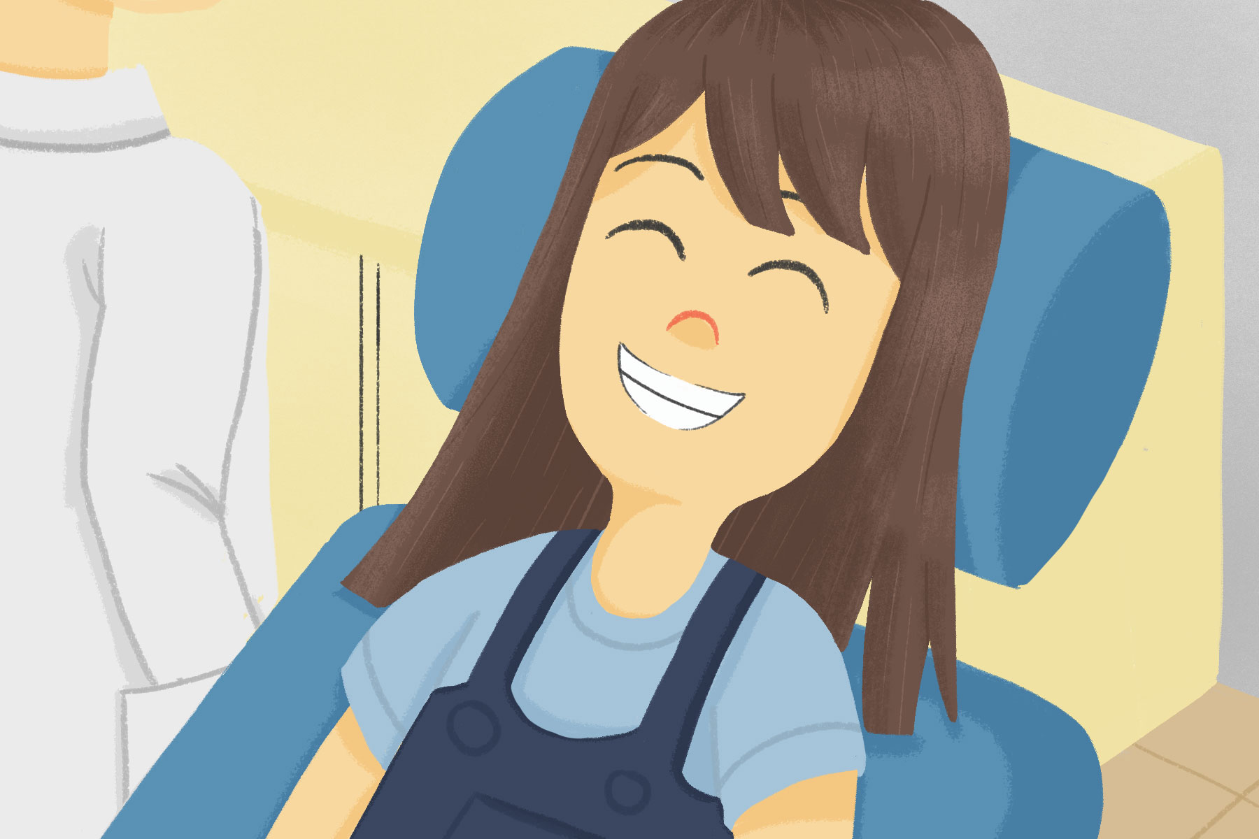 Maya at the dentist - happy and smiling