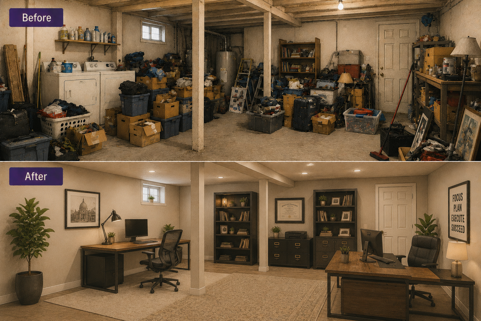 Basement transformed into Office