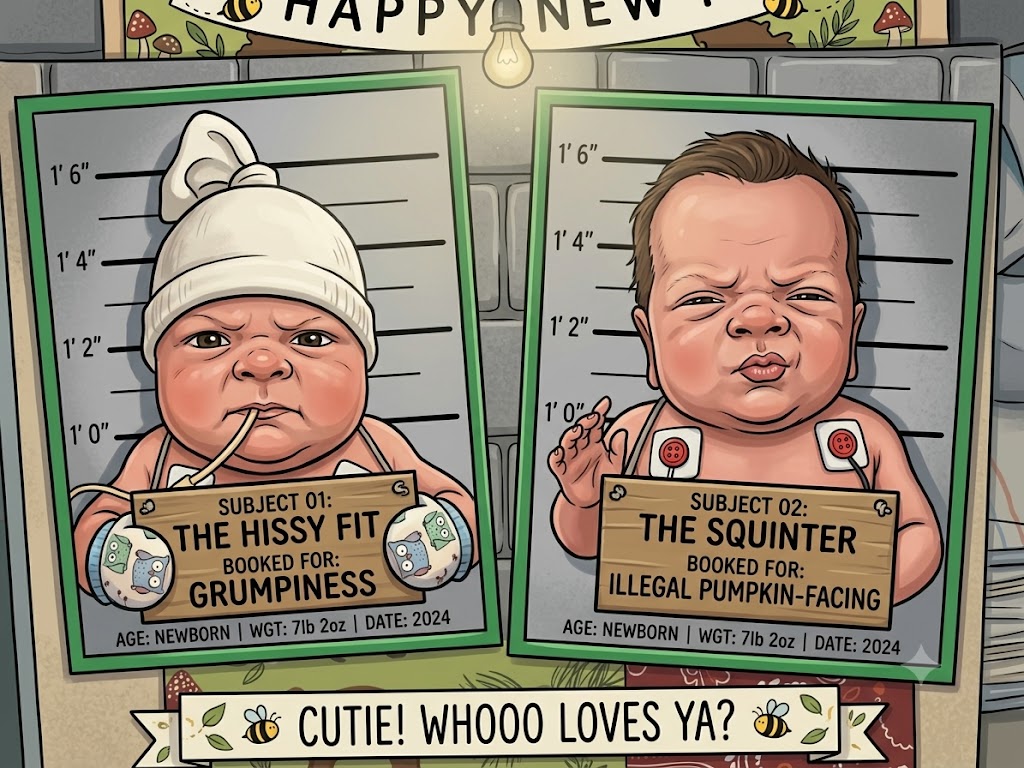 Booked for grumpiness & illegal pumpkin-facing 😄 The Hissy Fit & The Squinter — whooo loves ya?
