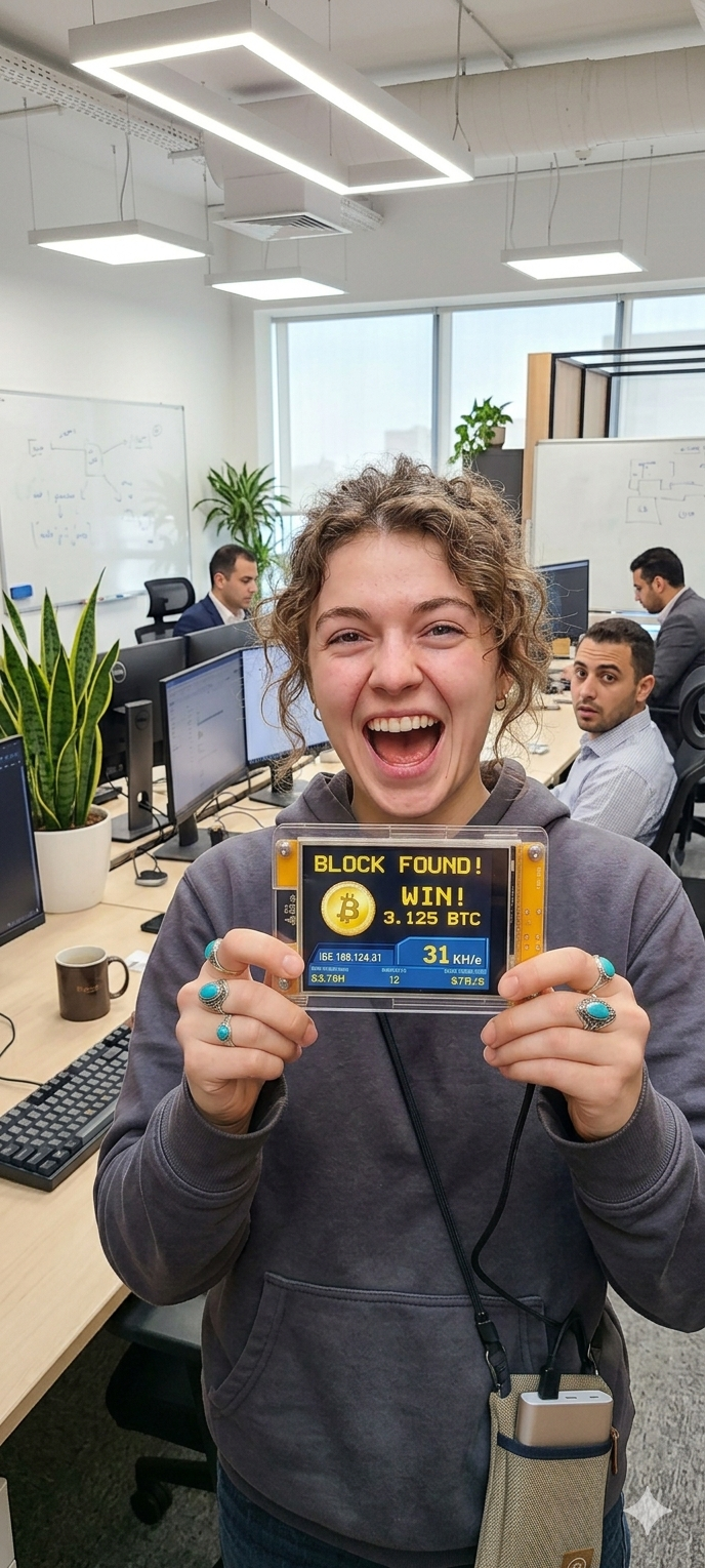 Maya K. — Block winner · Solo lottery · At work