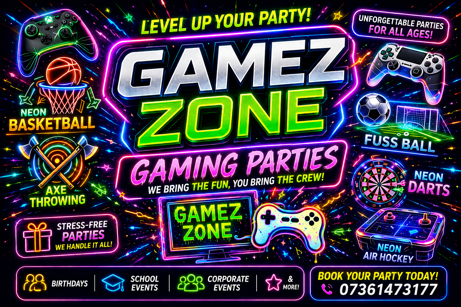 Gamez Zone gaming parties — book your party today on 07361 473177