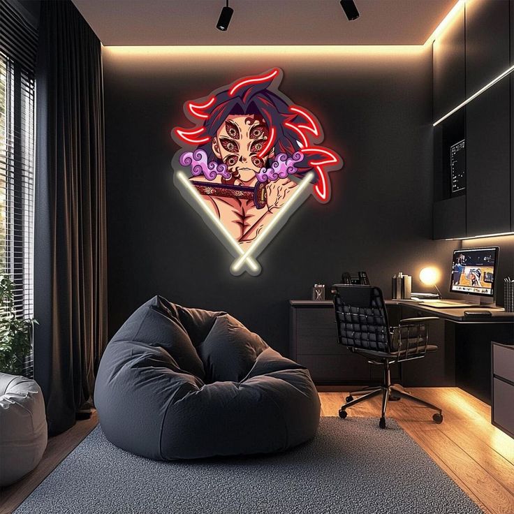 Six-Eyed Warrior Anime Neon Art