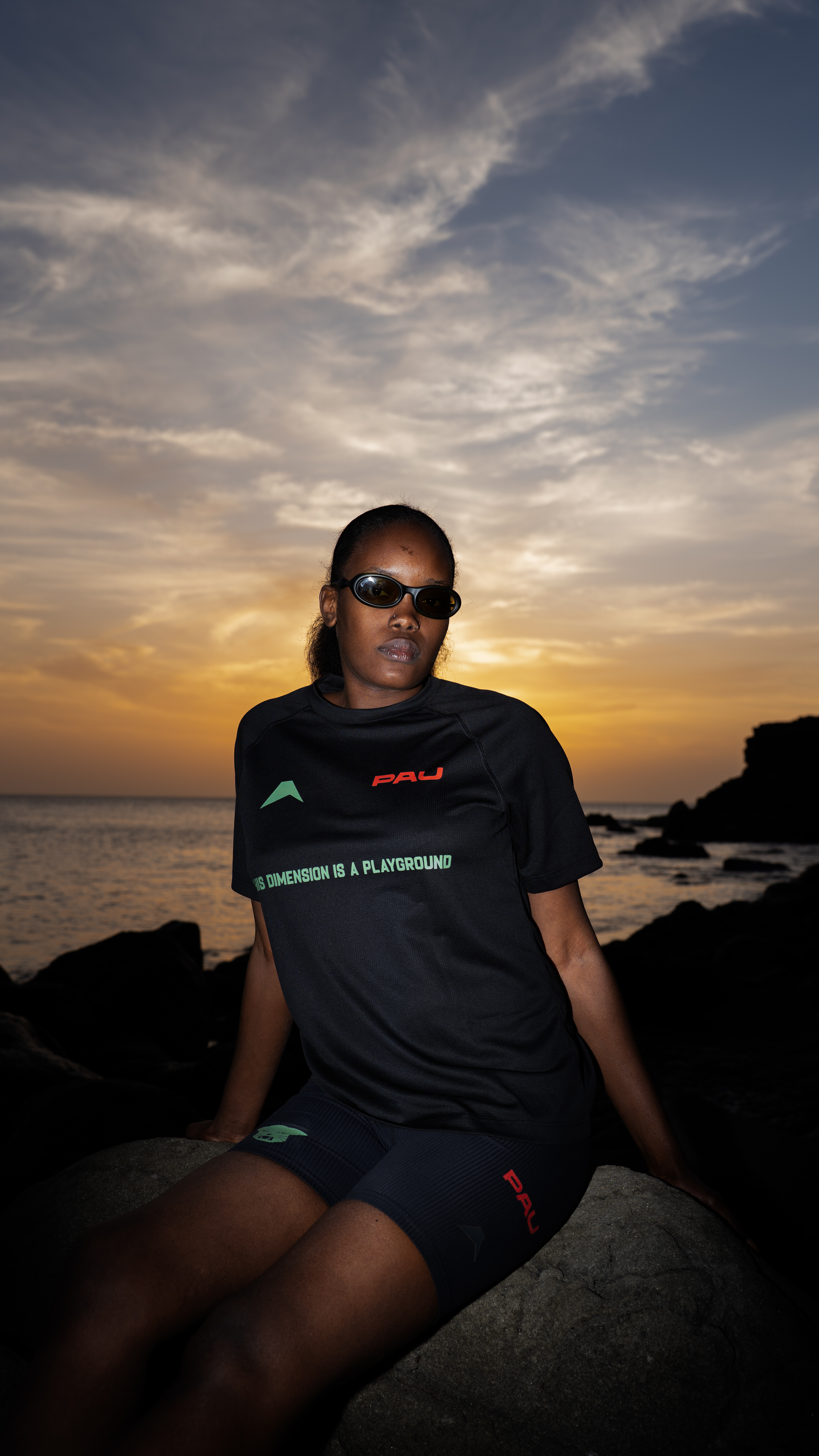 Athlete at sunset ocean