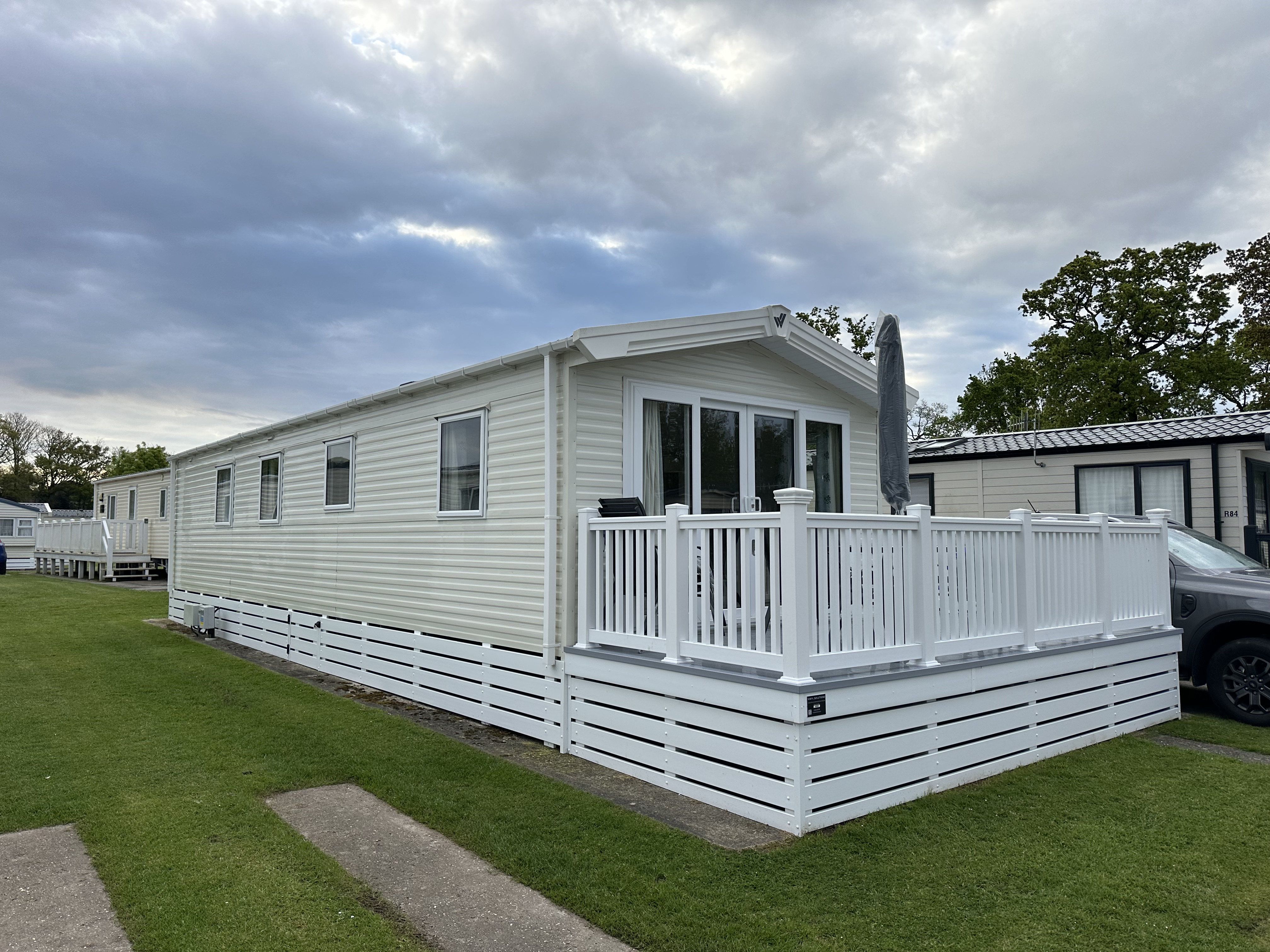 Luxury holiday caravan with private decking at Hoburne Park in the New Forest, Dorset