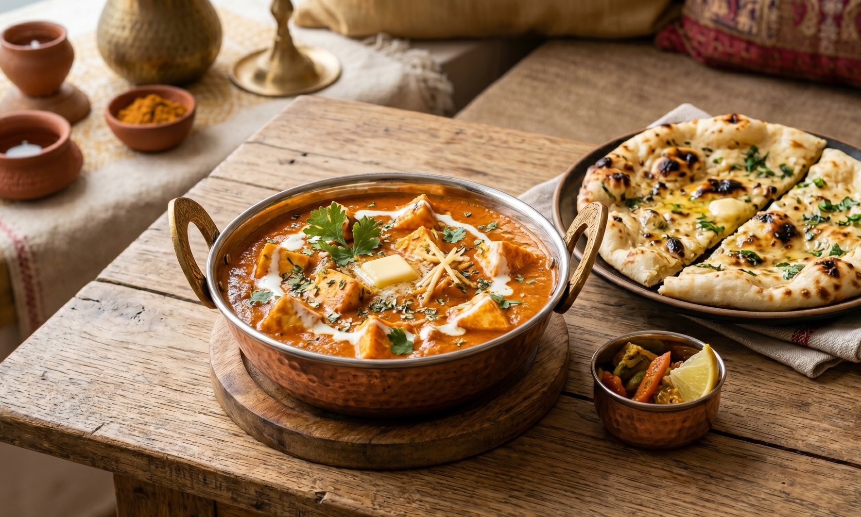 Paneer Butter Masala served in copper handi