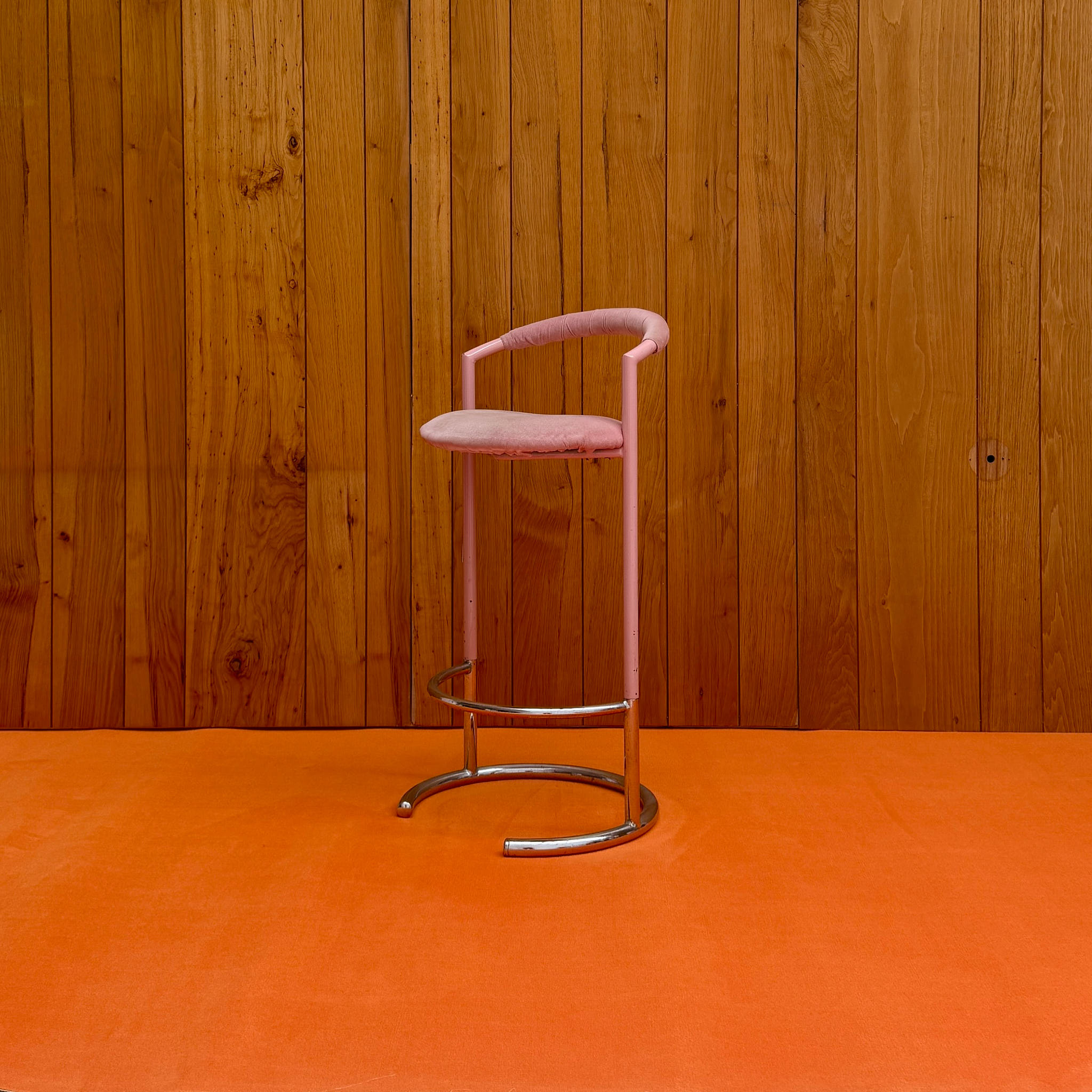 Vintage wood and cream upholstered side chair — available on-site at Peanut Factory Studio