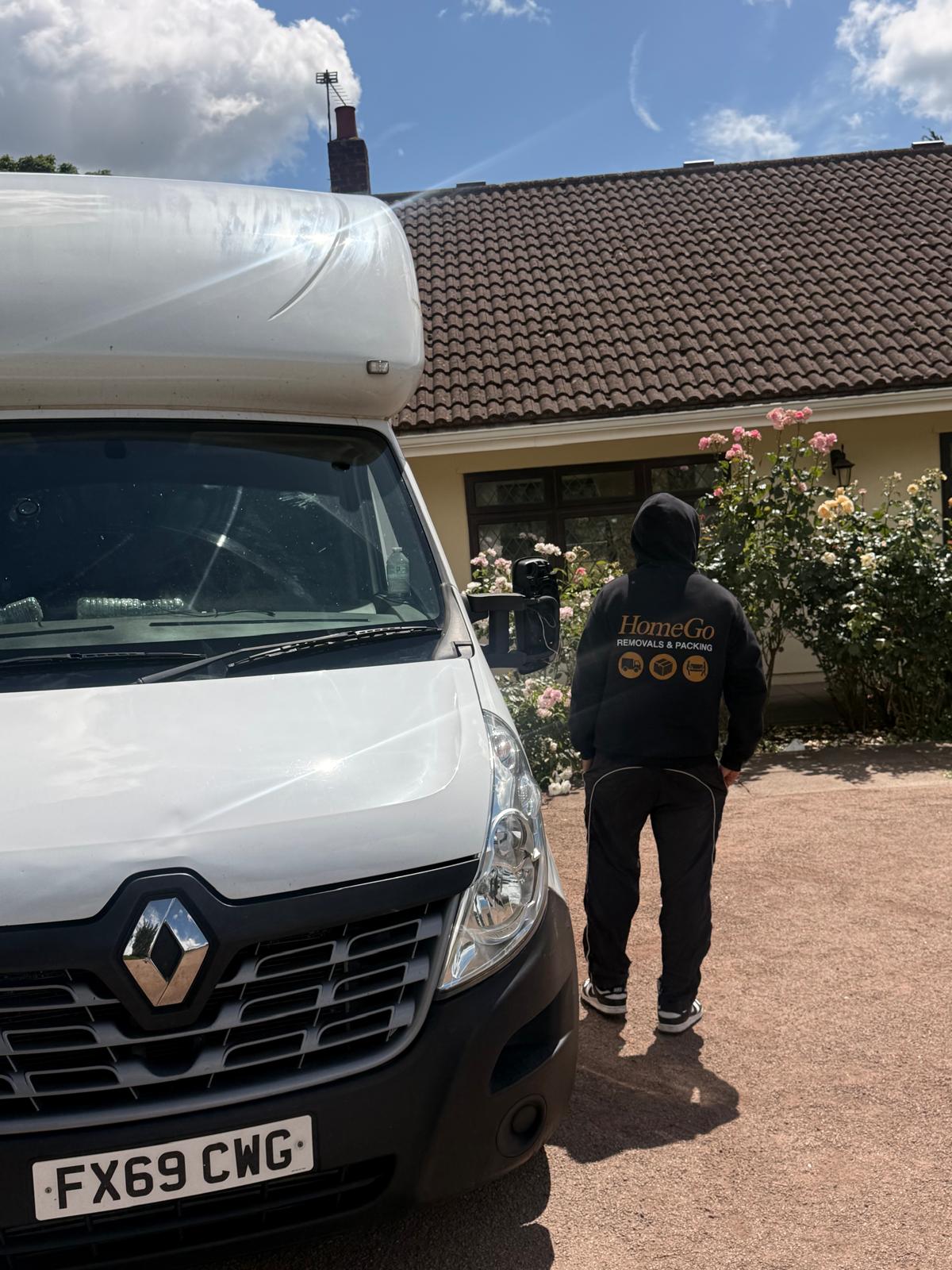 HomeGo Removals Milton Keynes Luton van at a Buckinghamshire family home