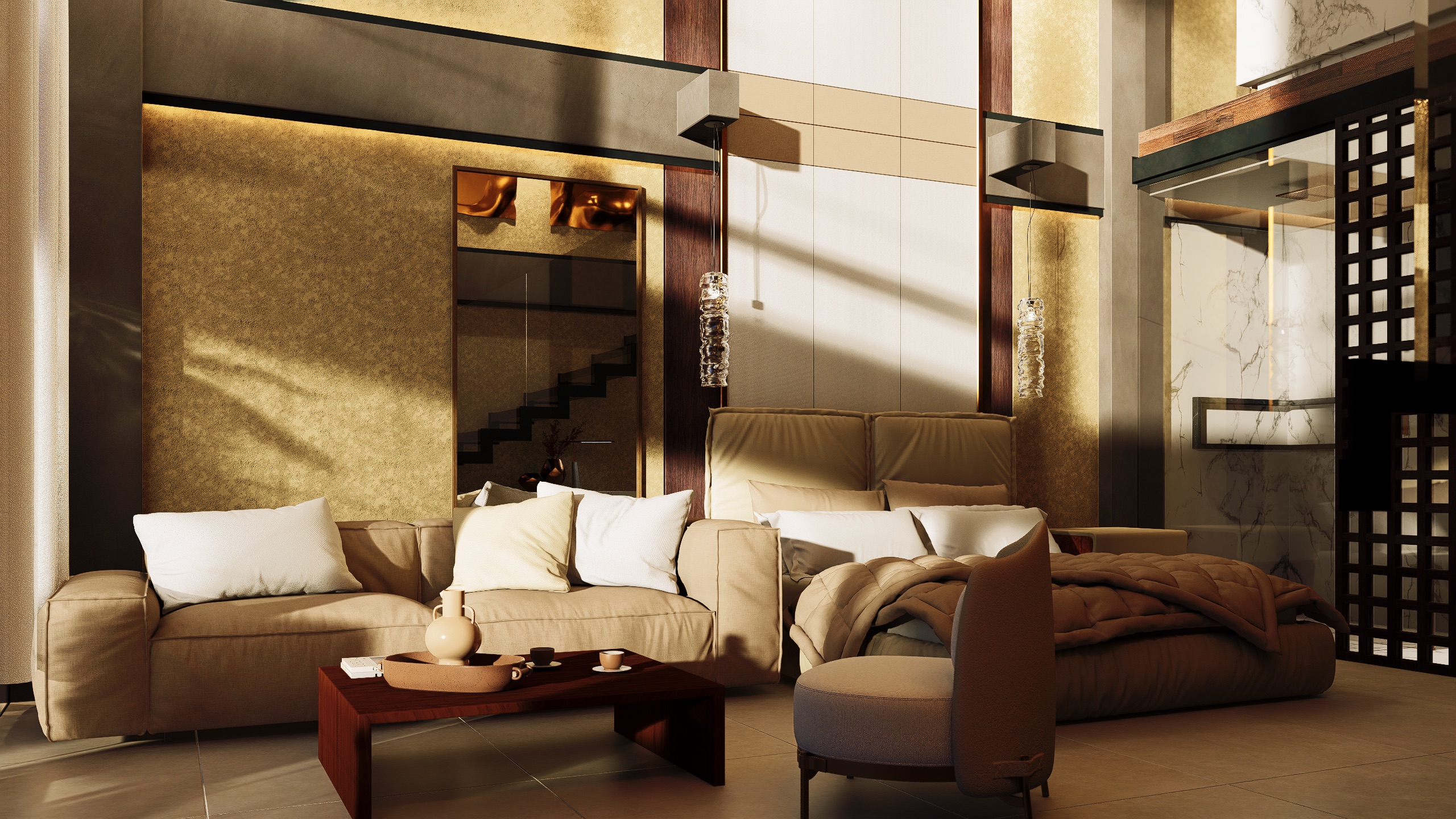 Interior del apartamento al atardecer