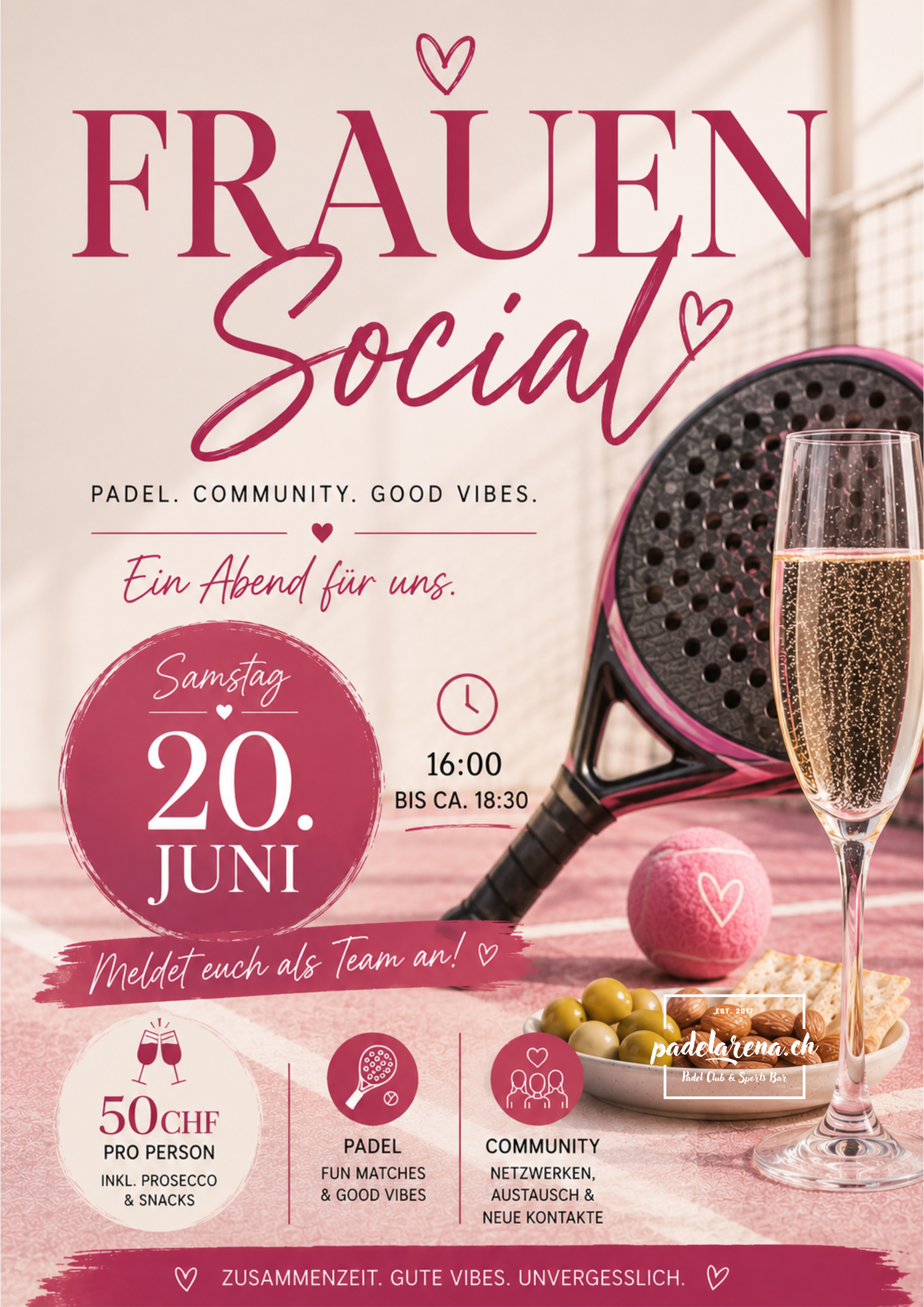 Frauen Social — Padel, Community, Good Vibes — Samstag 20. Juni in der Padelarena Wädenswil