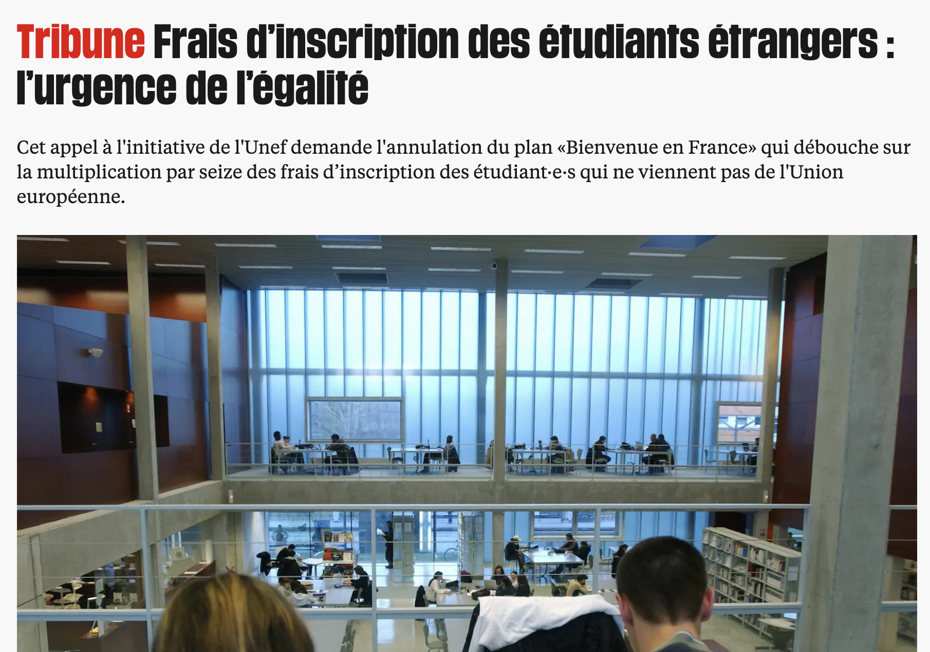 Frais d'inscription des étudiants étrangers : l'urgence de l'égalité