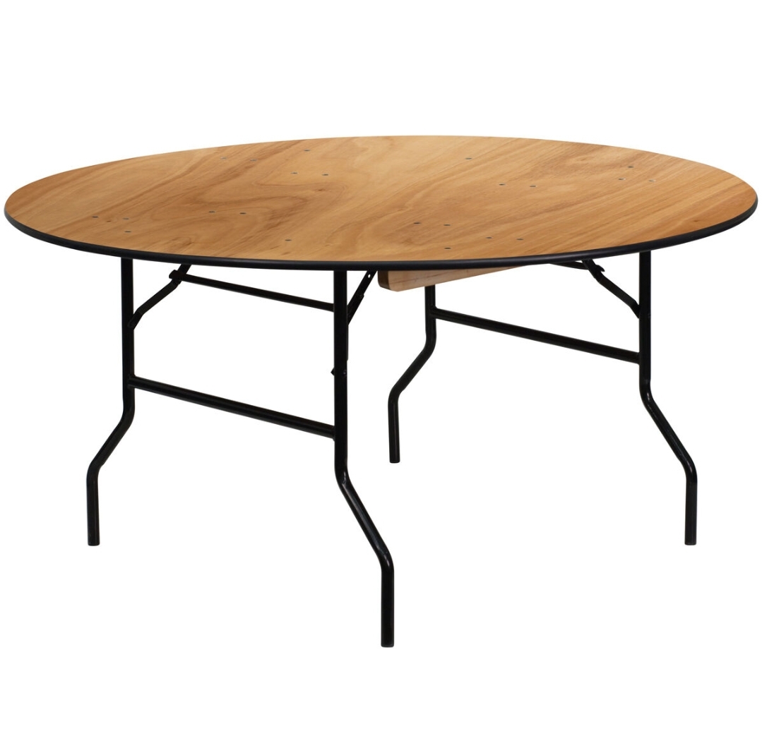 Round 72" Table rental - Large 72-inch round table with wood finish - seats 10-12 guests | Thomas Party & Decor Havertown PA