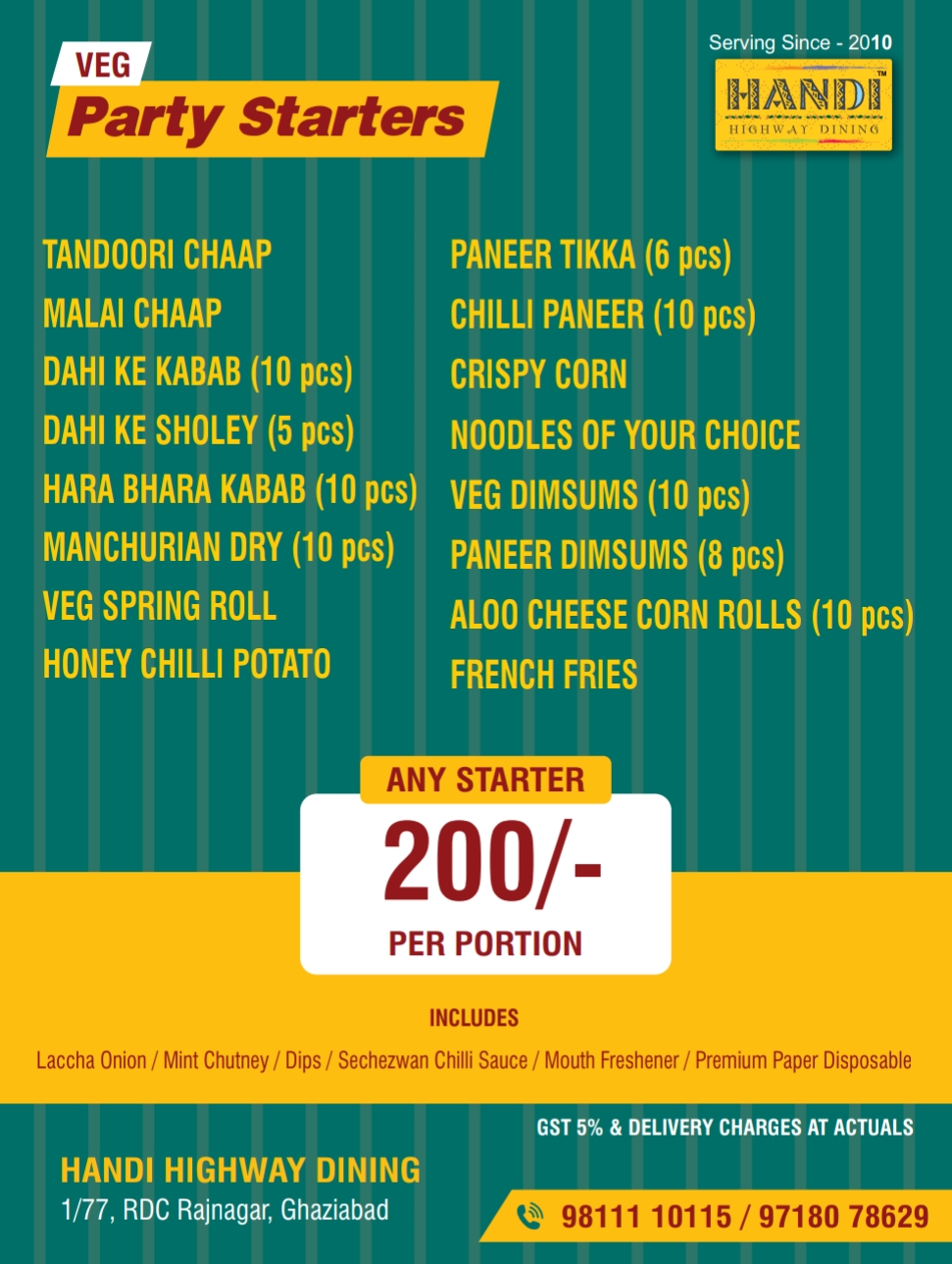 Party Starters - ₹200 Per Portion