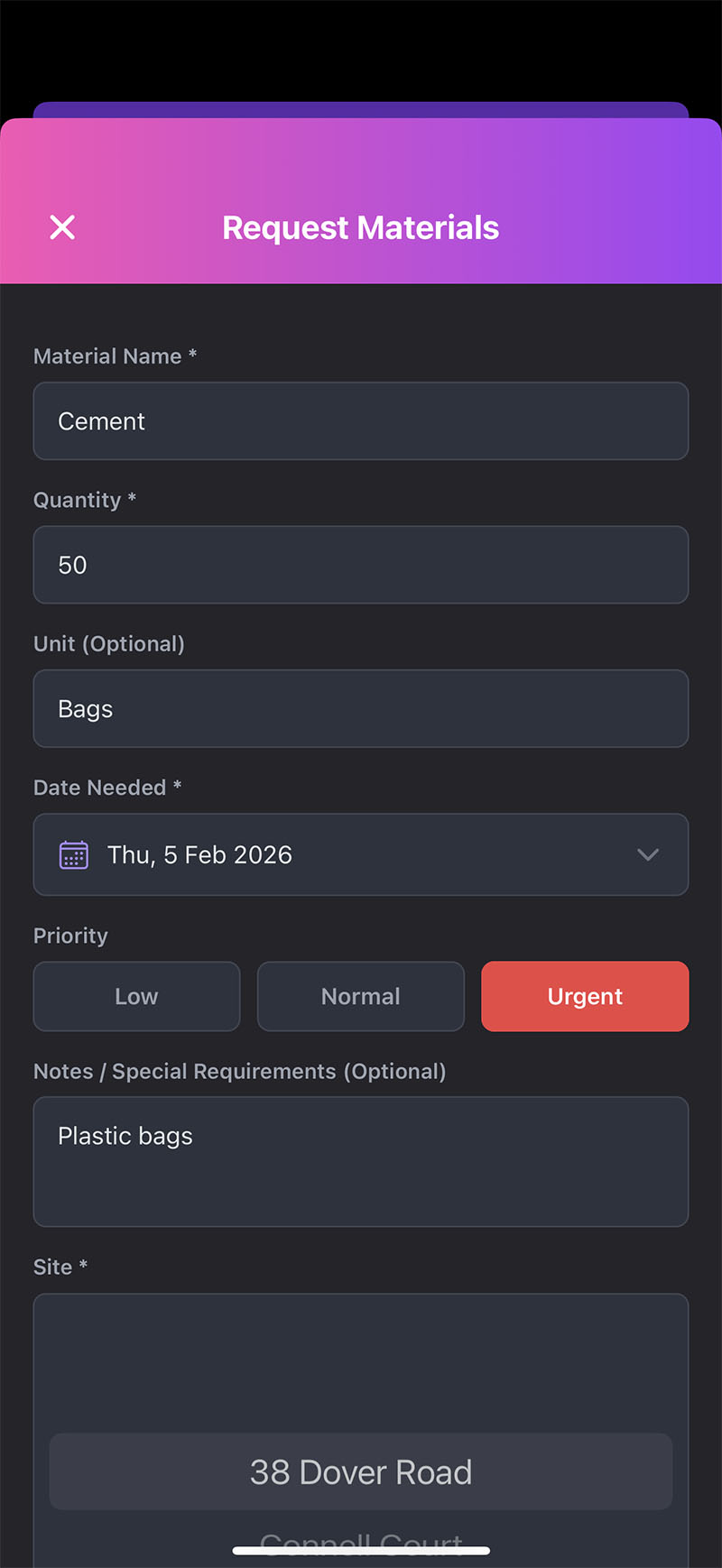SiteOrbit Request Materials - Order supplies form