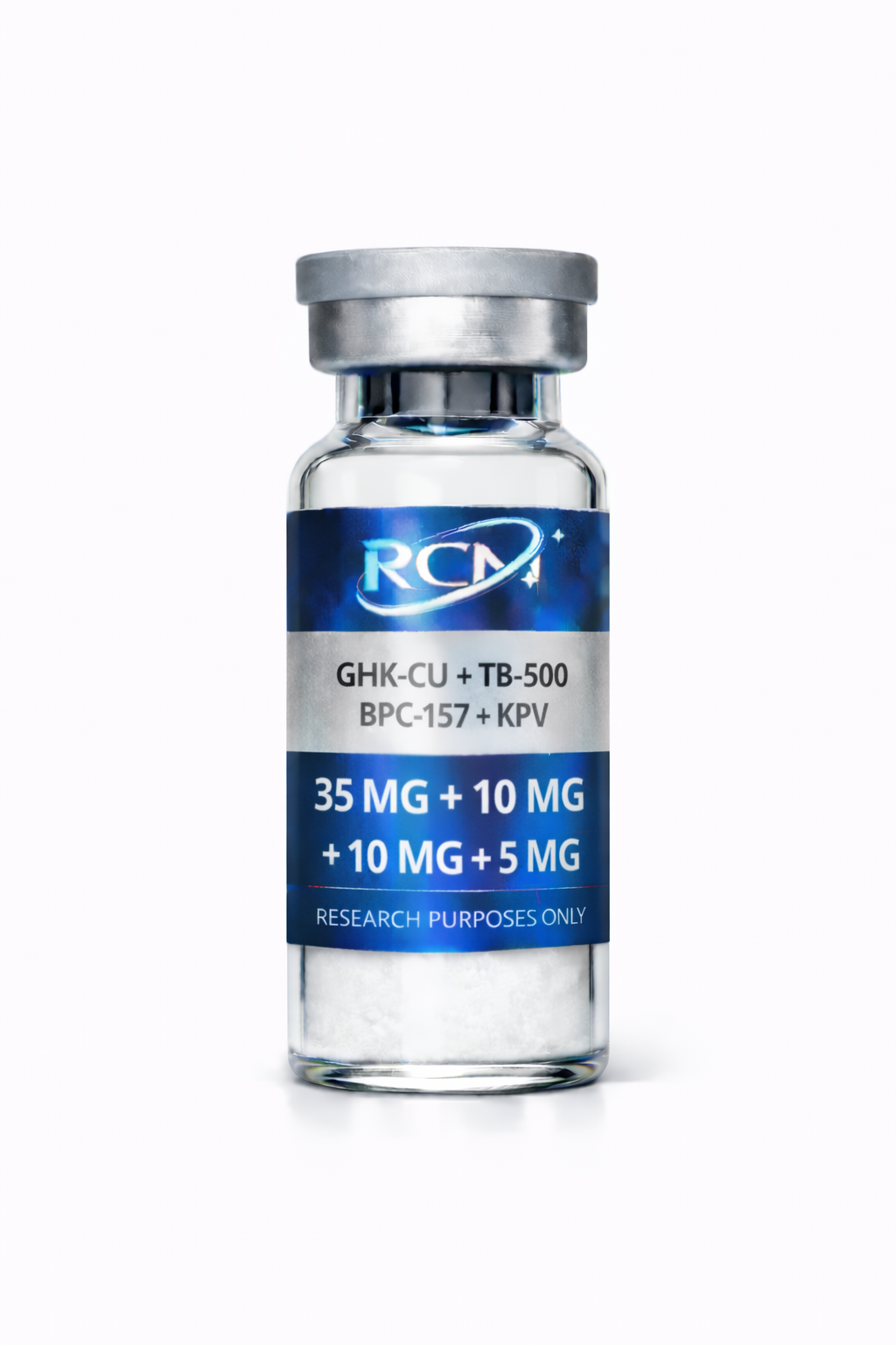"GLOW"  GHK-CU + TB-500 + BPC-157 research peptide vial by RCM Biosciences