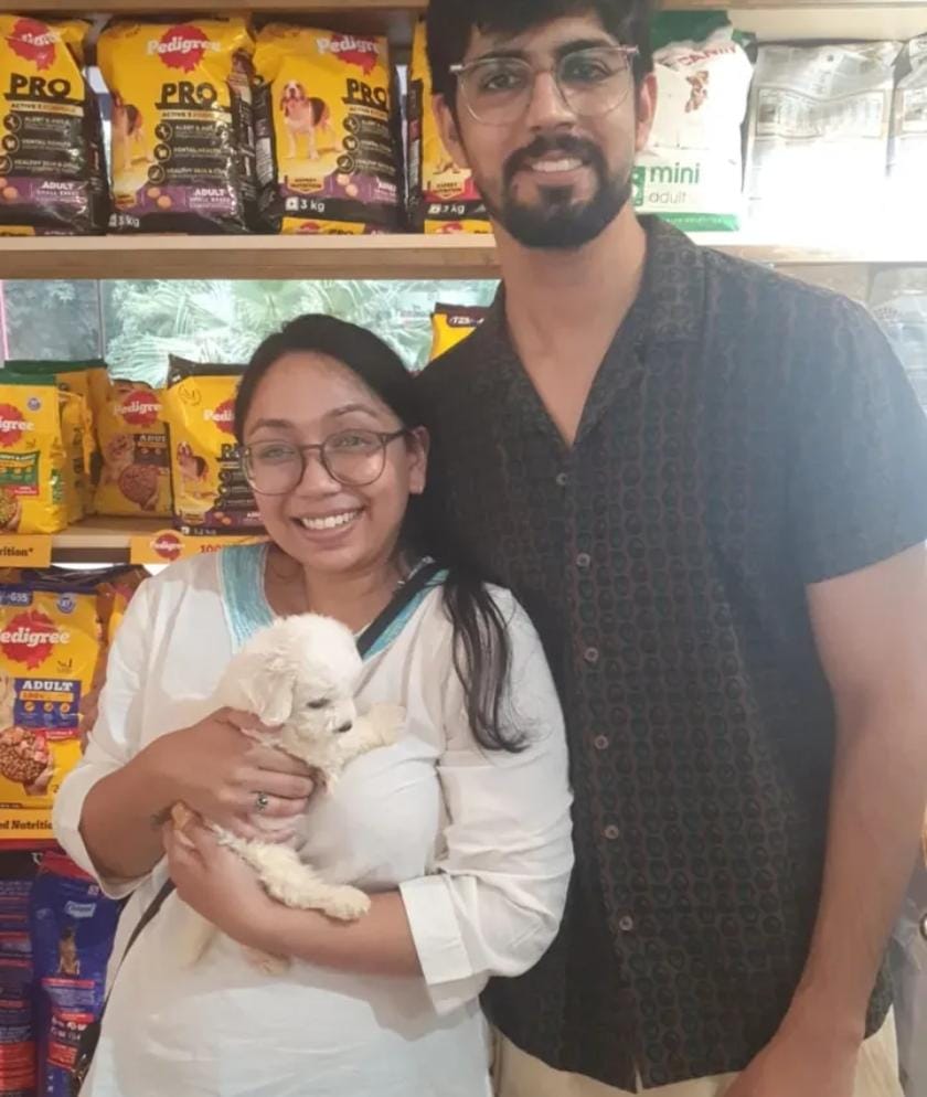 Happy customer with Dalmatian puppy