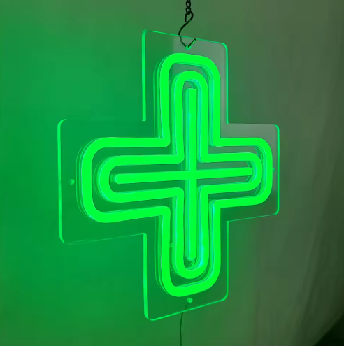 Croix néon LED double cadre