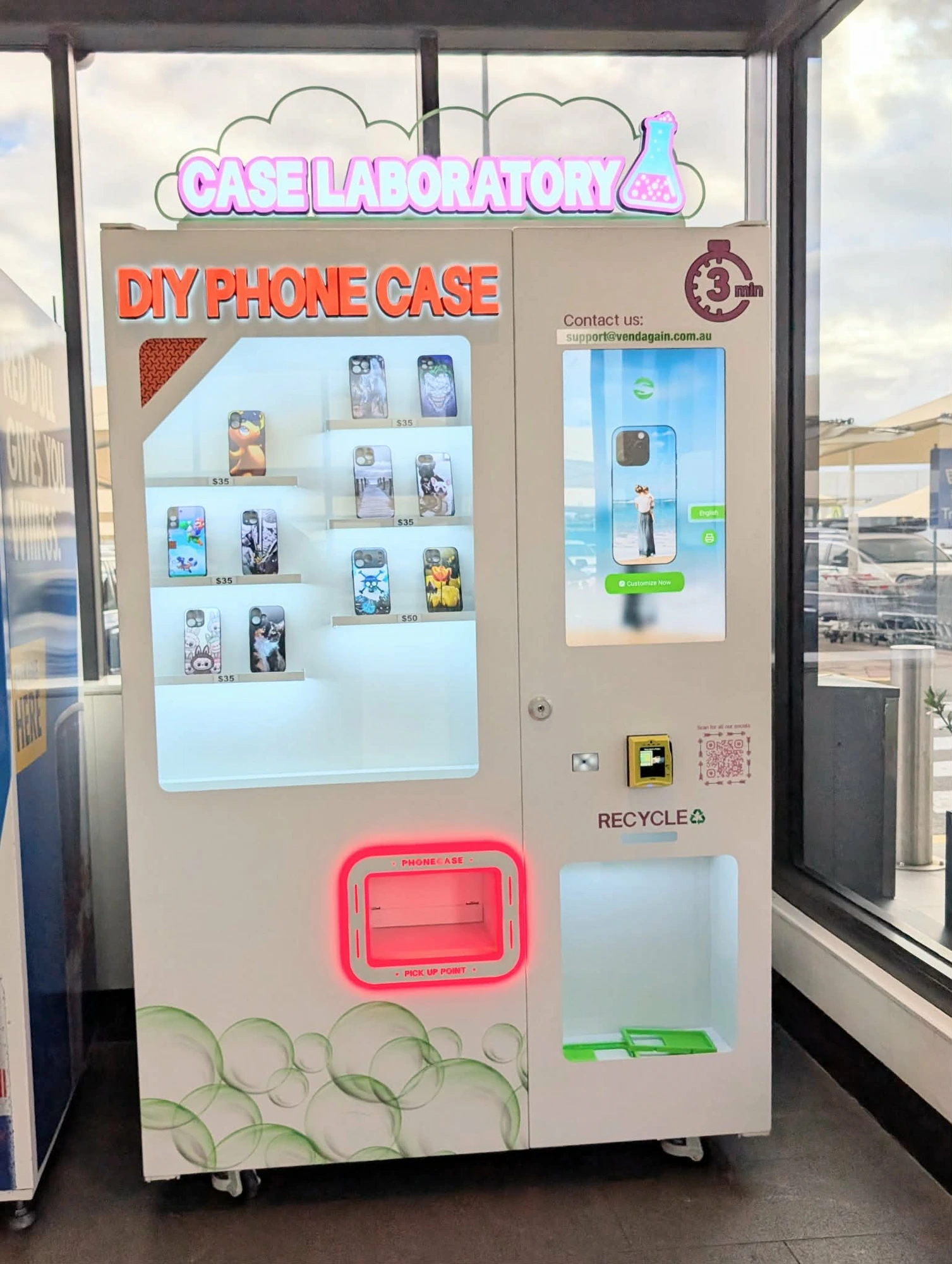 Vendagain DIY phone case printing vending machine at Westfield