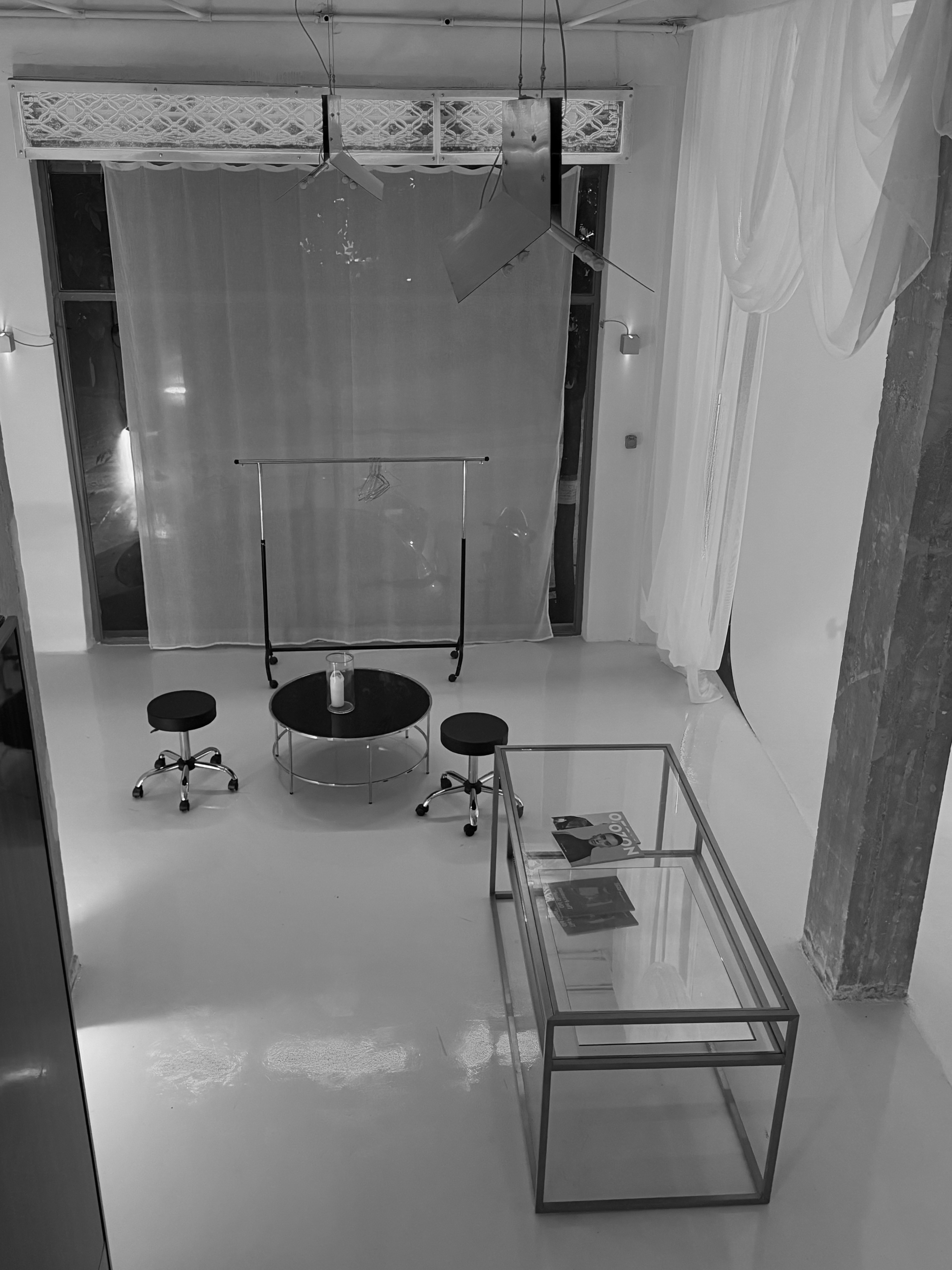 Industrial interior with concrete columns