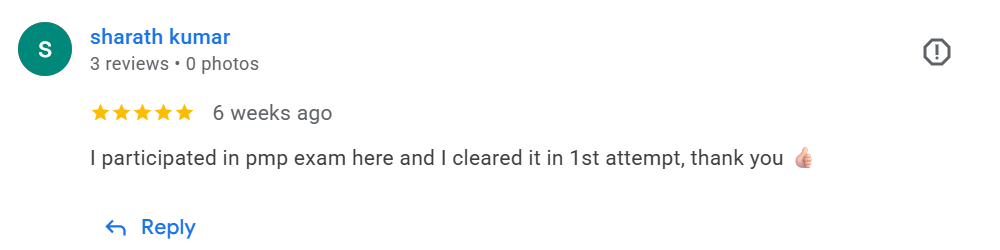 Google review from sharath kumar (5★) — cleared PMP in 1st attempt