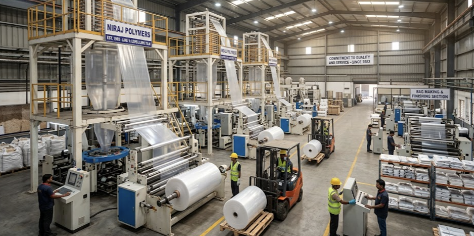 Niraj Polymers blown film extrusion line, Daman