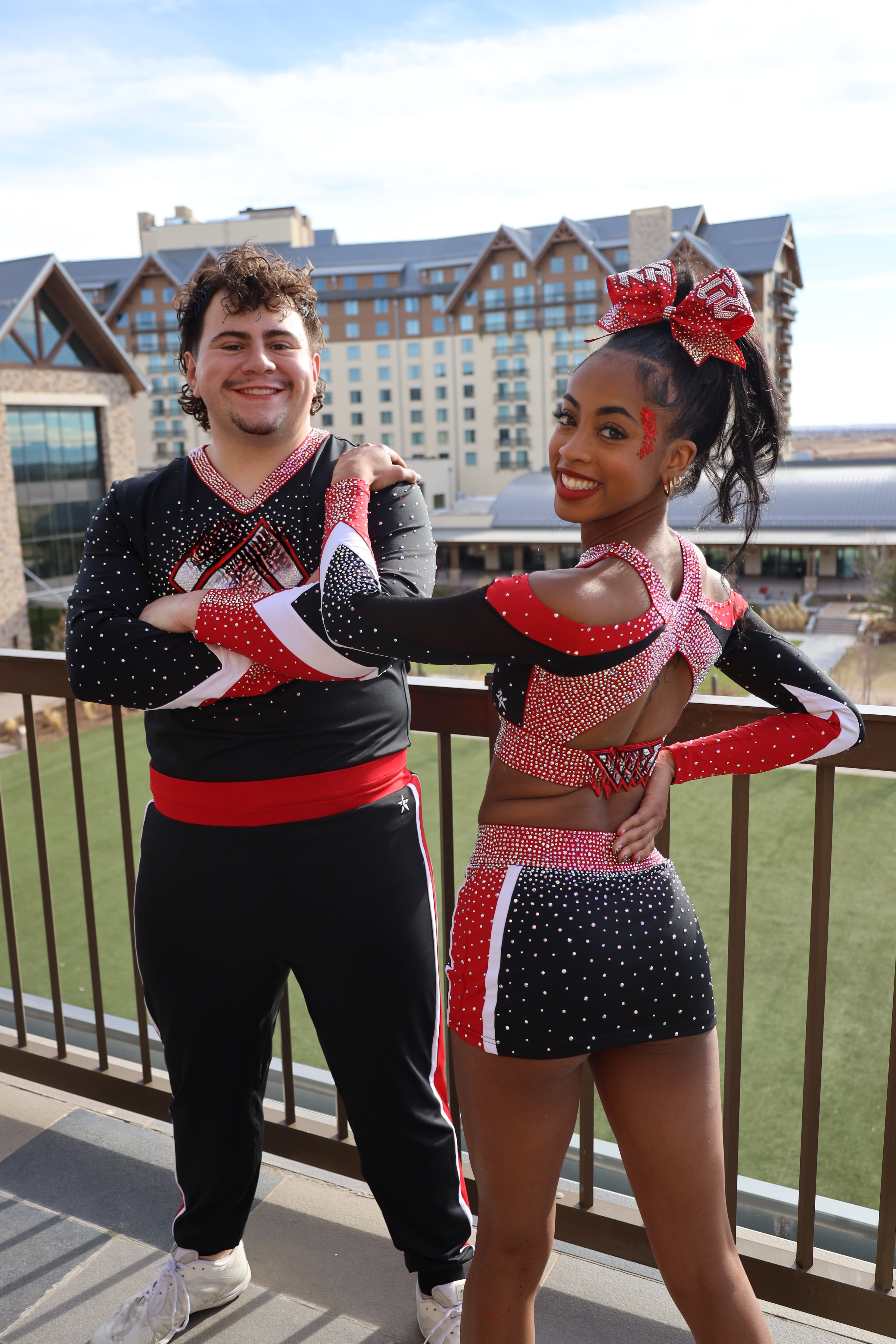 Cheer duo on a Colorado balcony