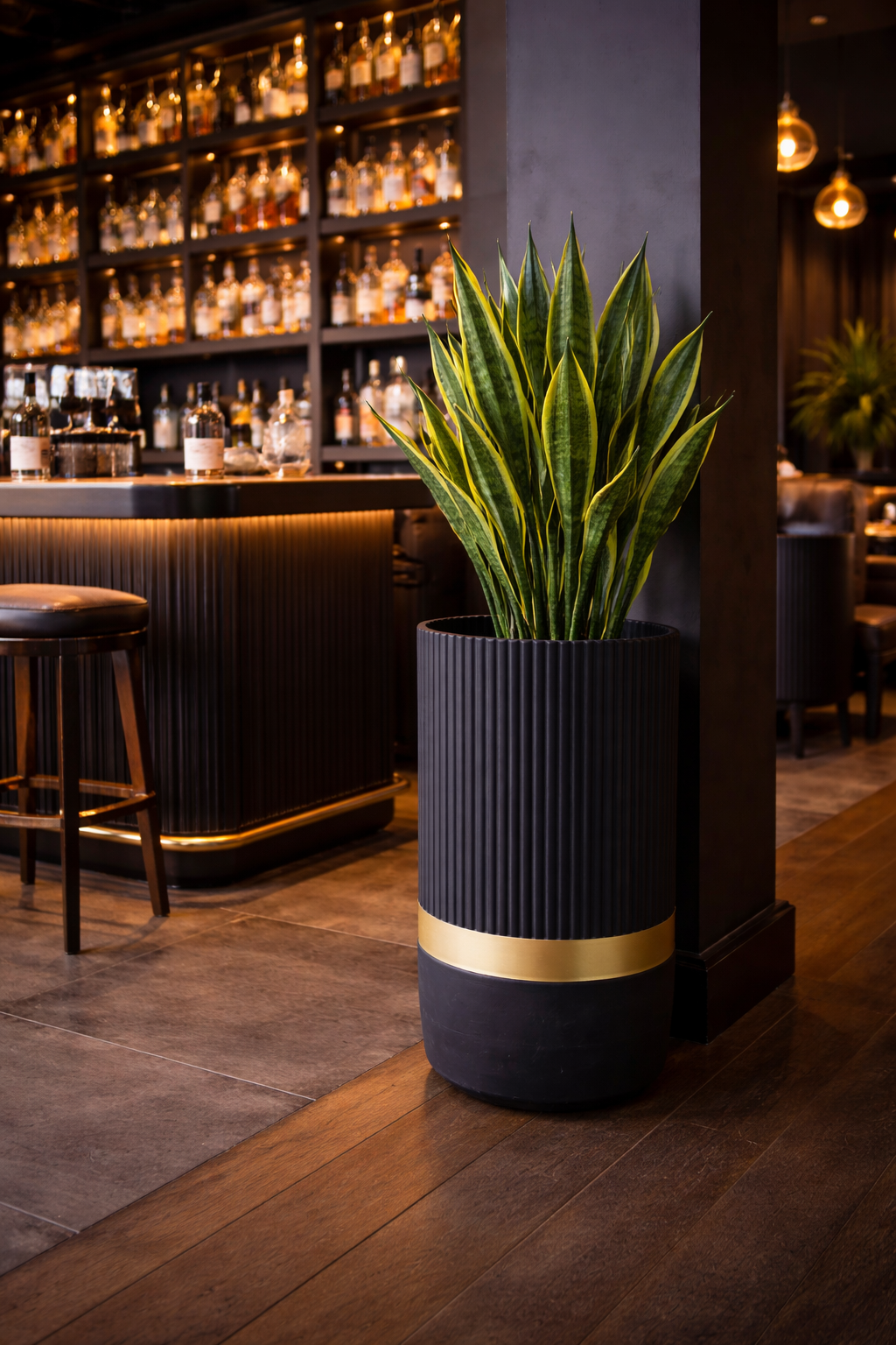Tall Cylindrical Planter - Black view 3