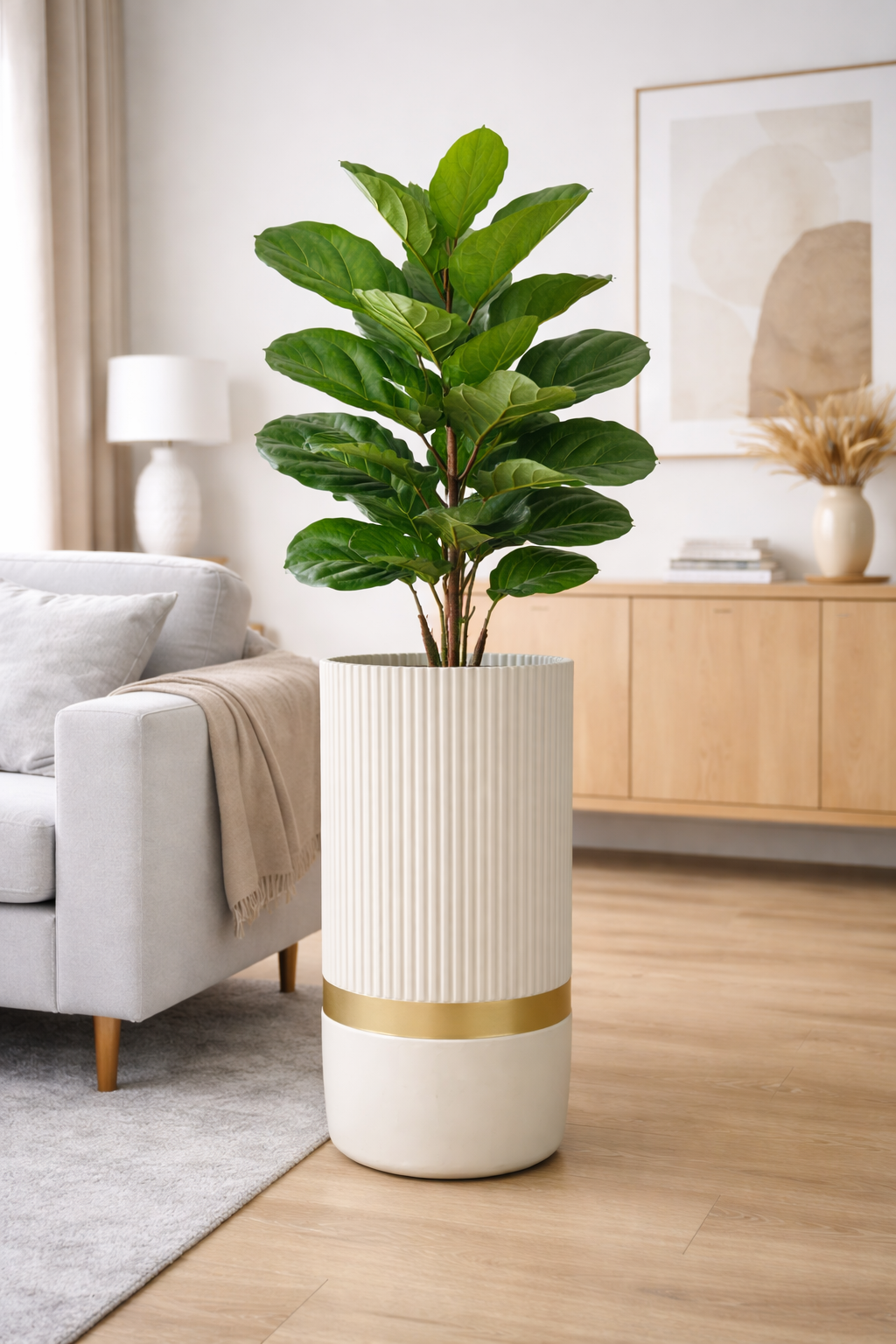 Tall Cylindrical Planter - White view 2