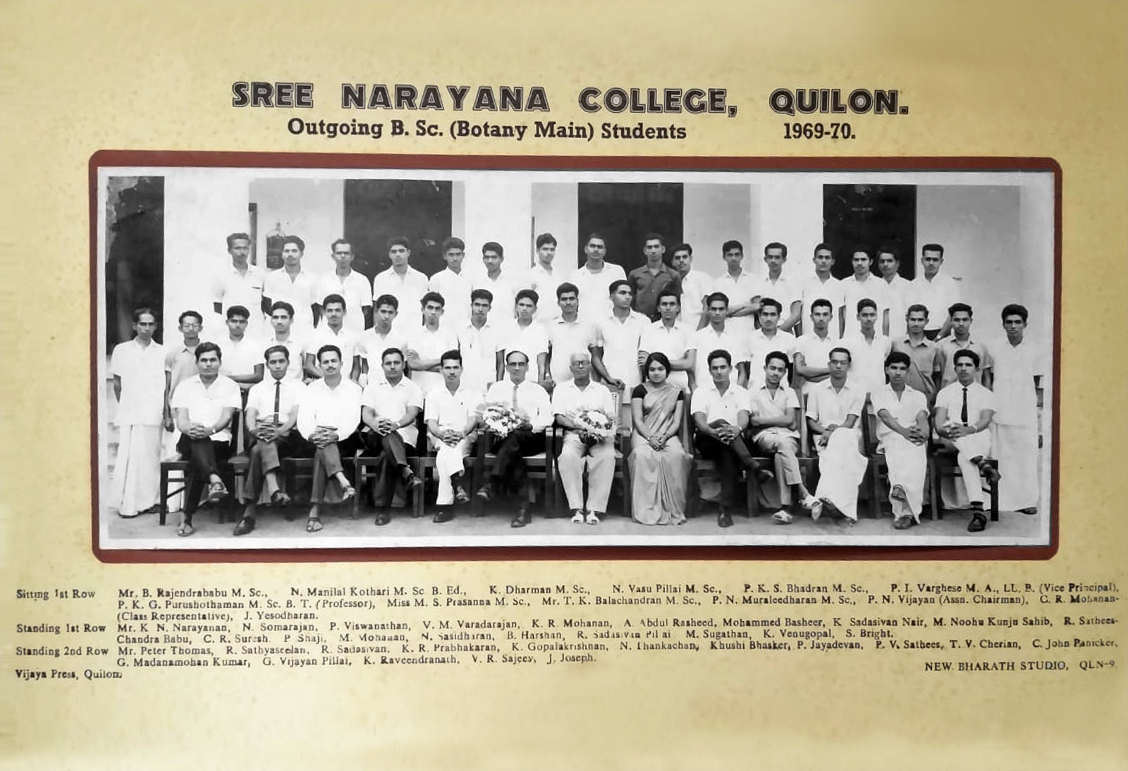 Sree Narayana College, Quilon — B.Sc. Botany, 1969-70