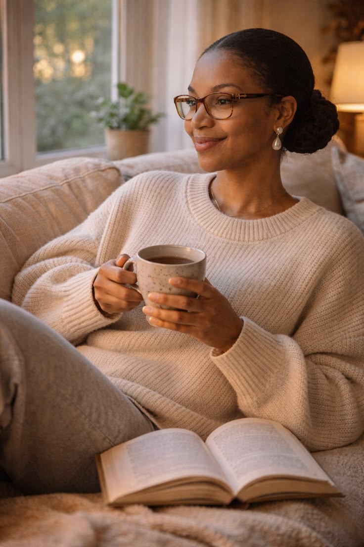 Quiet morning, warm hands holding tea