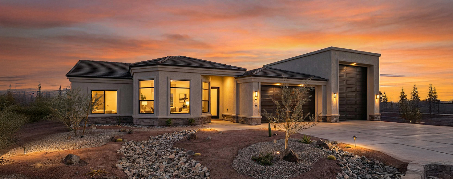 Luxury home exterior at twilight