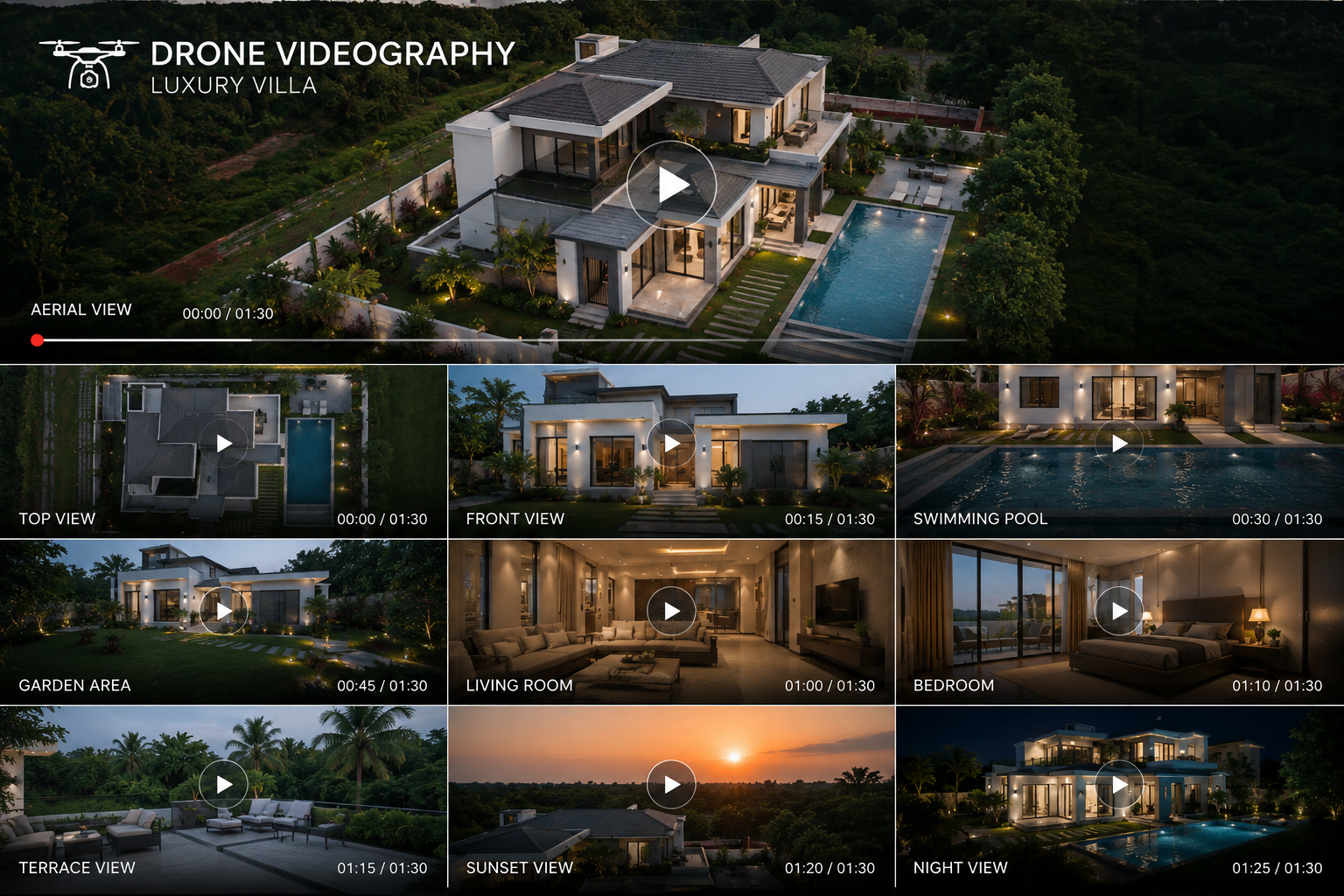 Drone videography of a luxury villa — aerial, interior and exterior shots