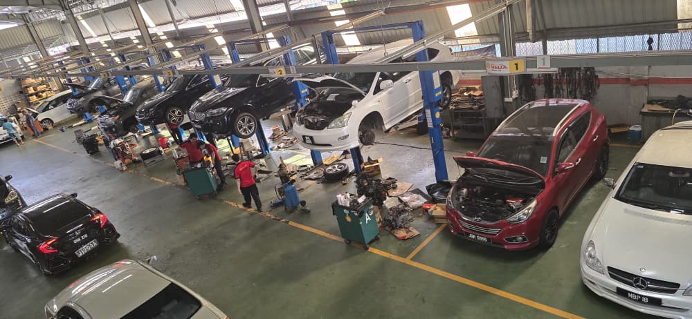 Workshop overview showing multiple service bays