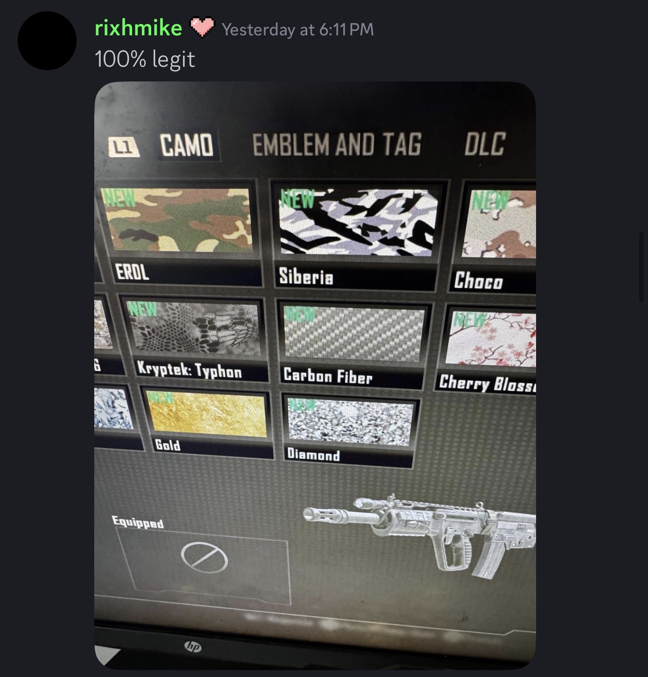 BO2 camo unlock screen with Diamond equipped