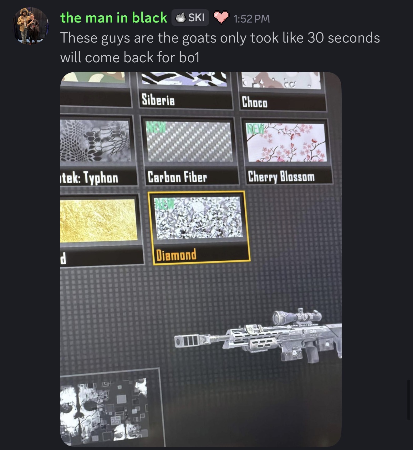 BO2 camo screen with Diamond equipped on assault rifle