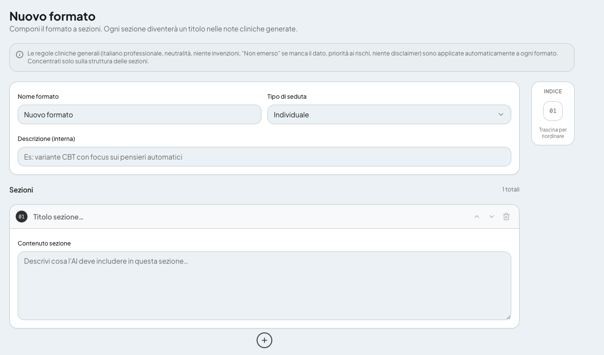 Nuovo formato clinico da zero