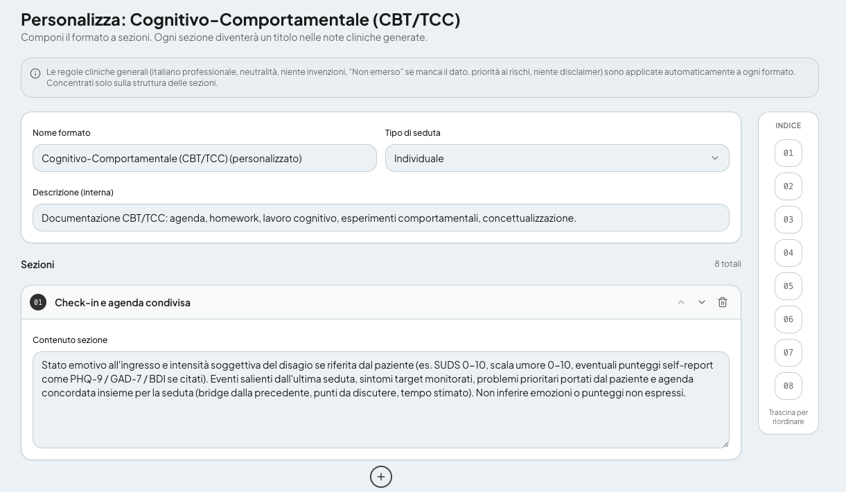 Editor personalizzato del formato clinico