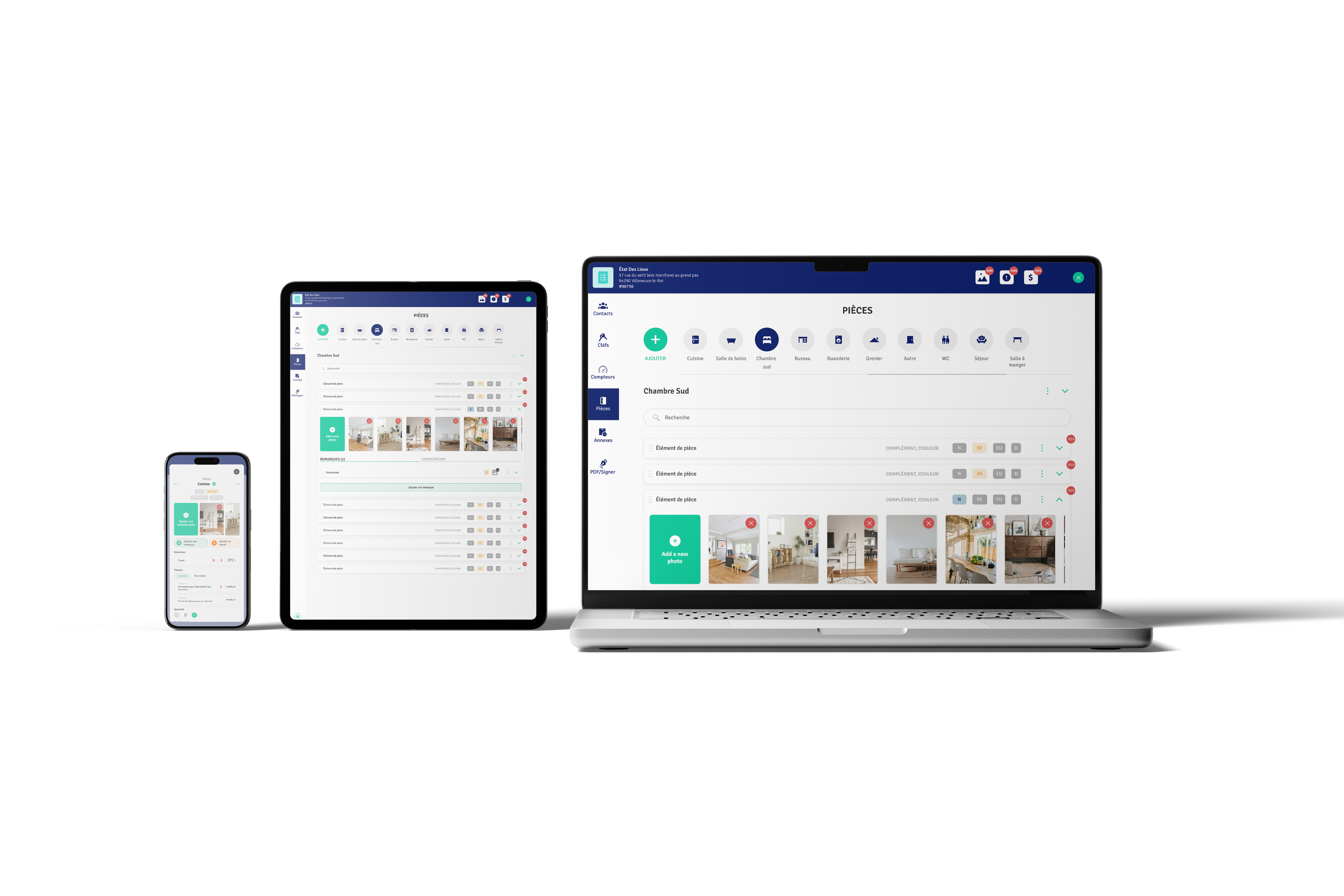Application homePad affichée sur iPhone et iPad — état des lieux digital en cours