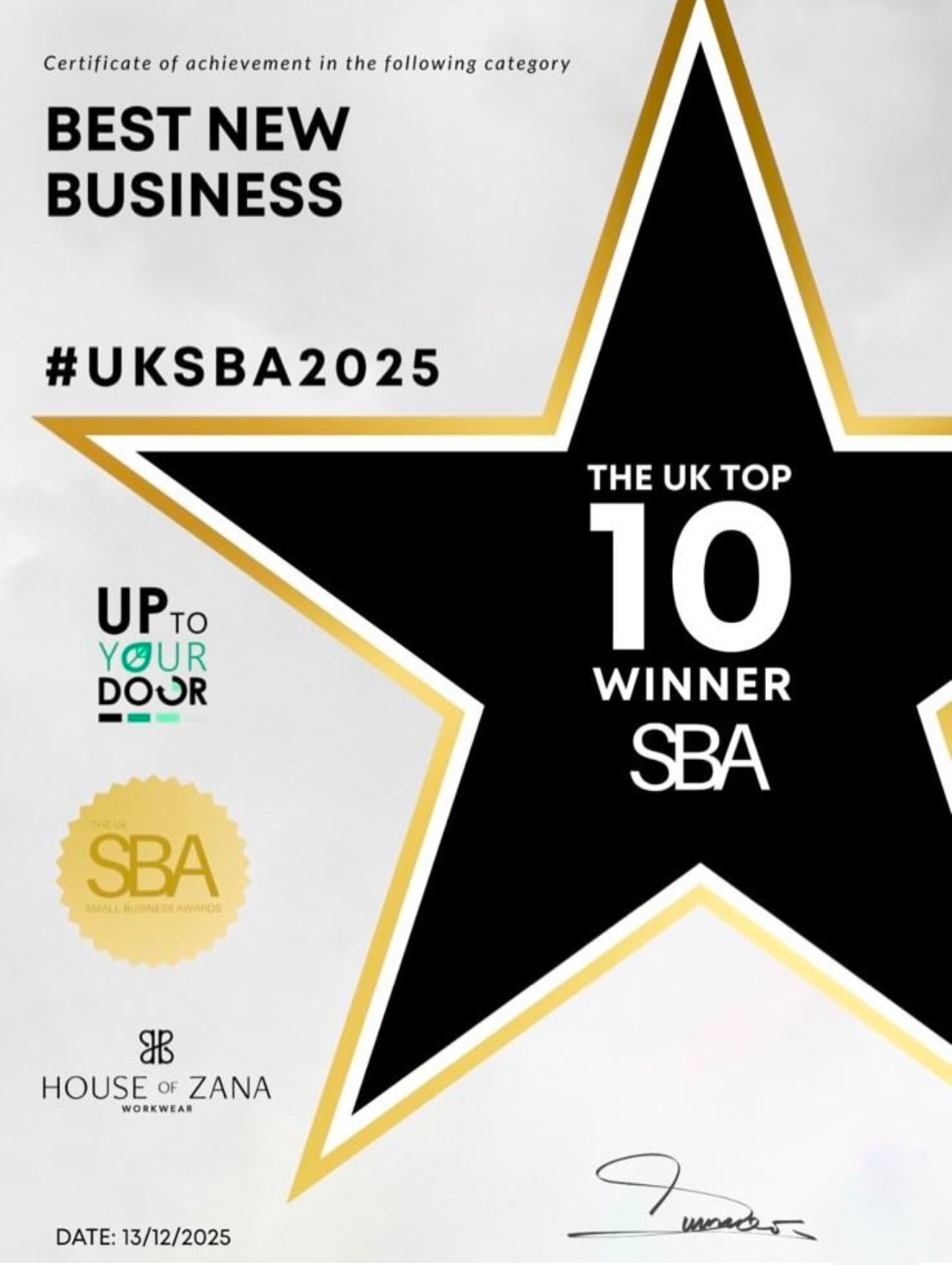 UK Small Business Awards 2025 - Best New Business - UK TOP 10 Winner
