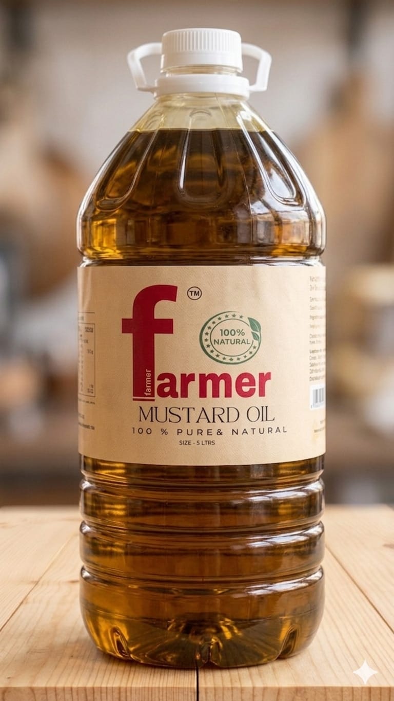 Farmer cold-pressed mustard oil bottle